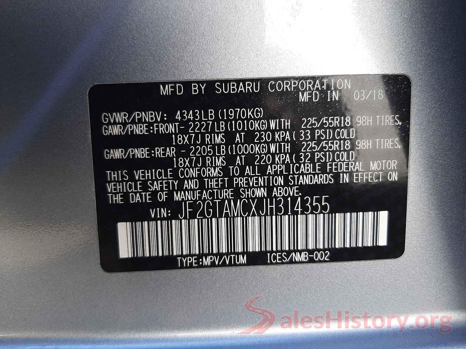 JF2GTAMCXJH314355 2018 SUBARU CROSSTREK