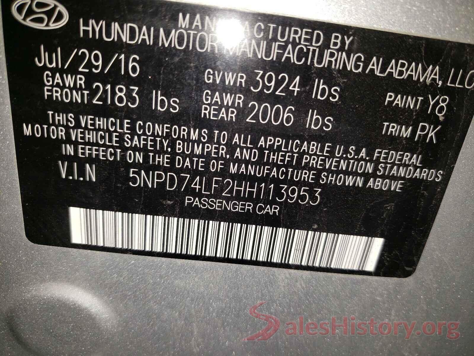 5NPD74LF2HH113953 2017 HYUNDAI ELANTRA