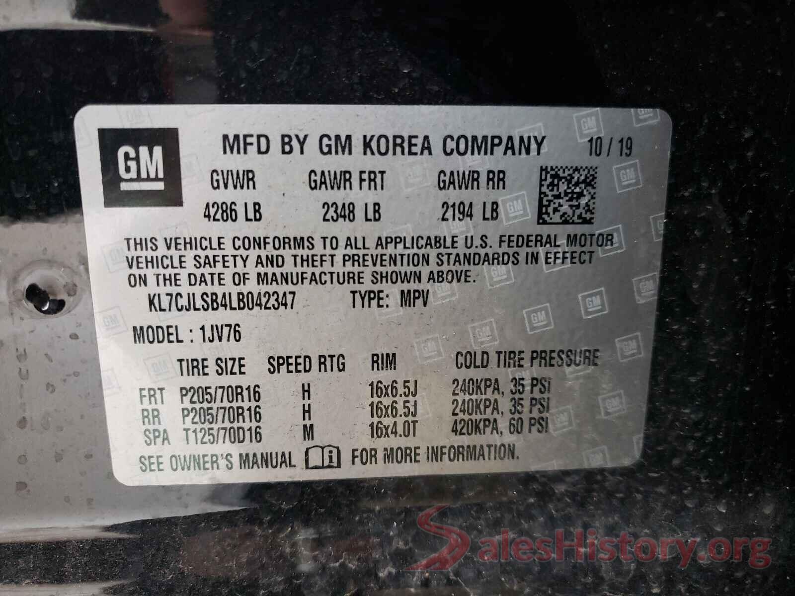 KL7CJLSB4LB042347 2020 CHEVROLET TRAX