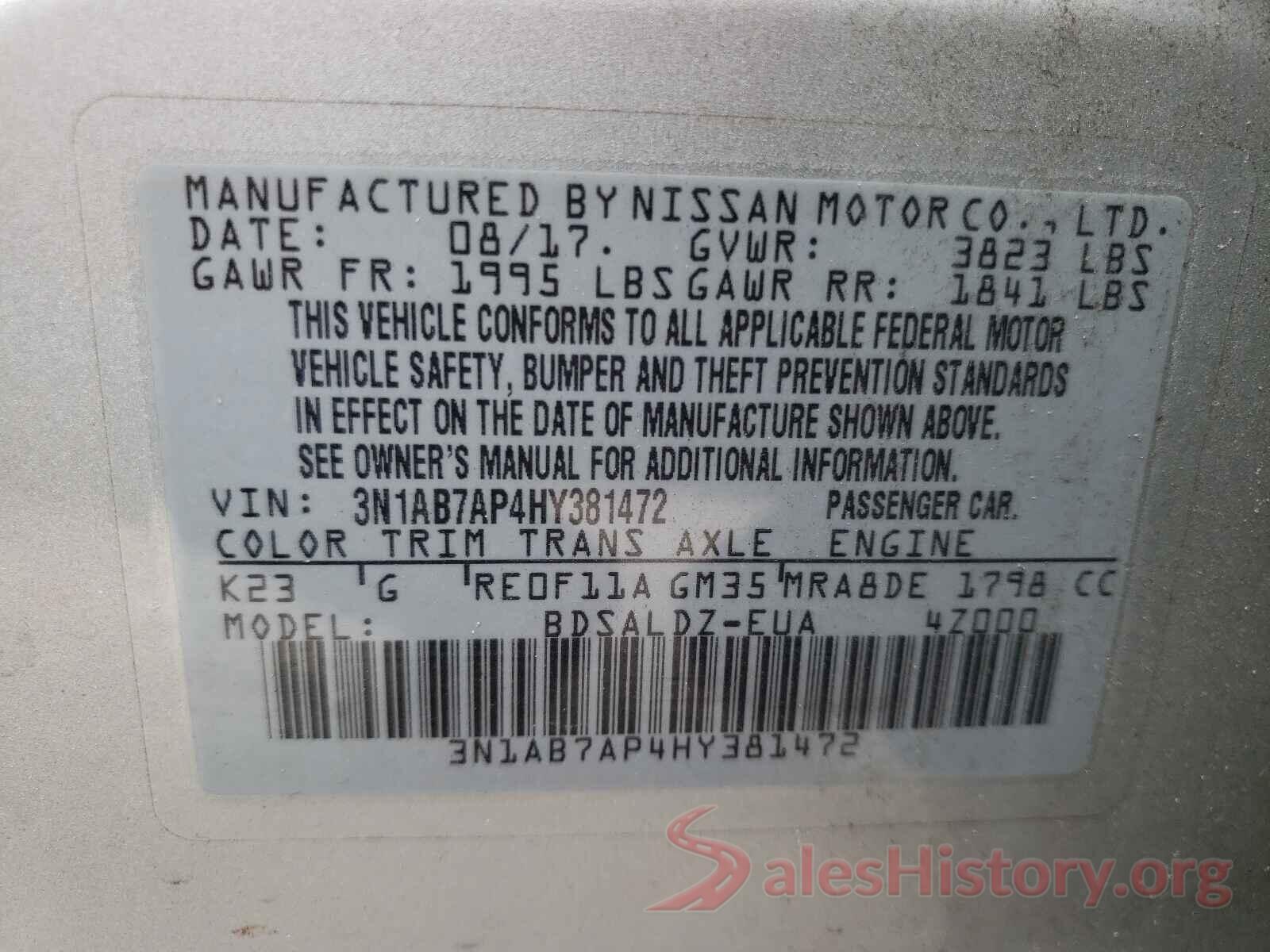 3N1AB7AP4HY381472 2017 NISSAN SENTRA