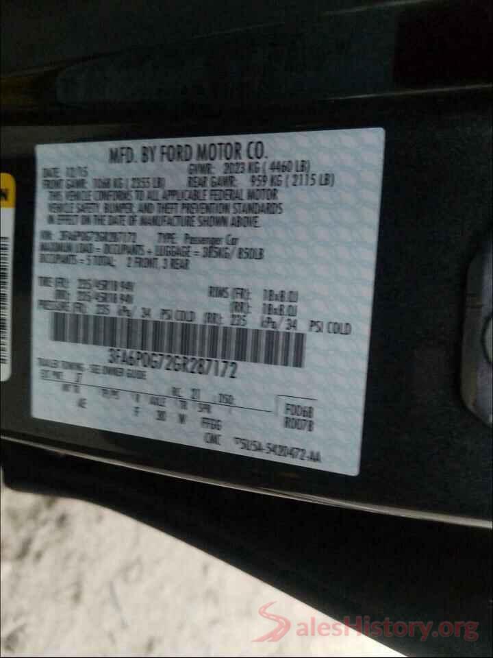 3FA6P0G72GR287172 2016 FORD FUSION