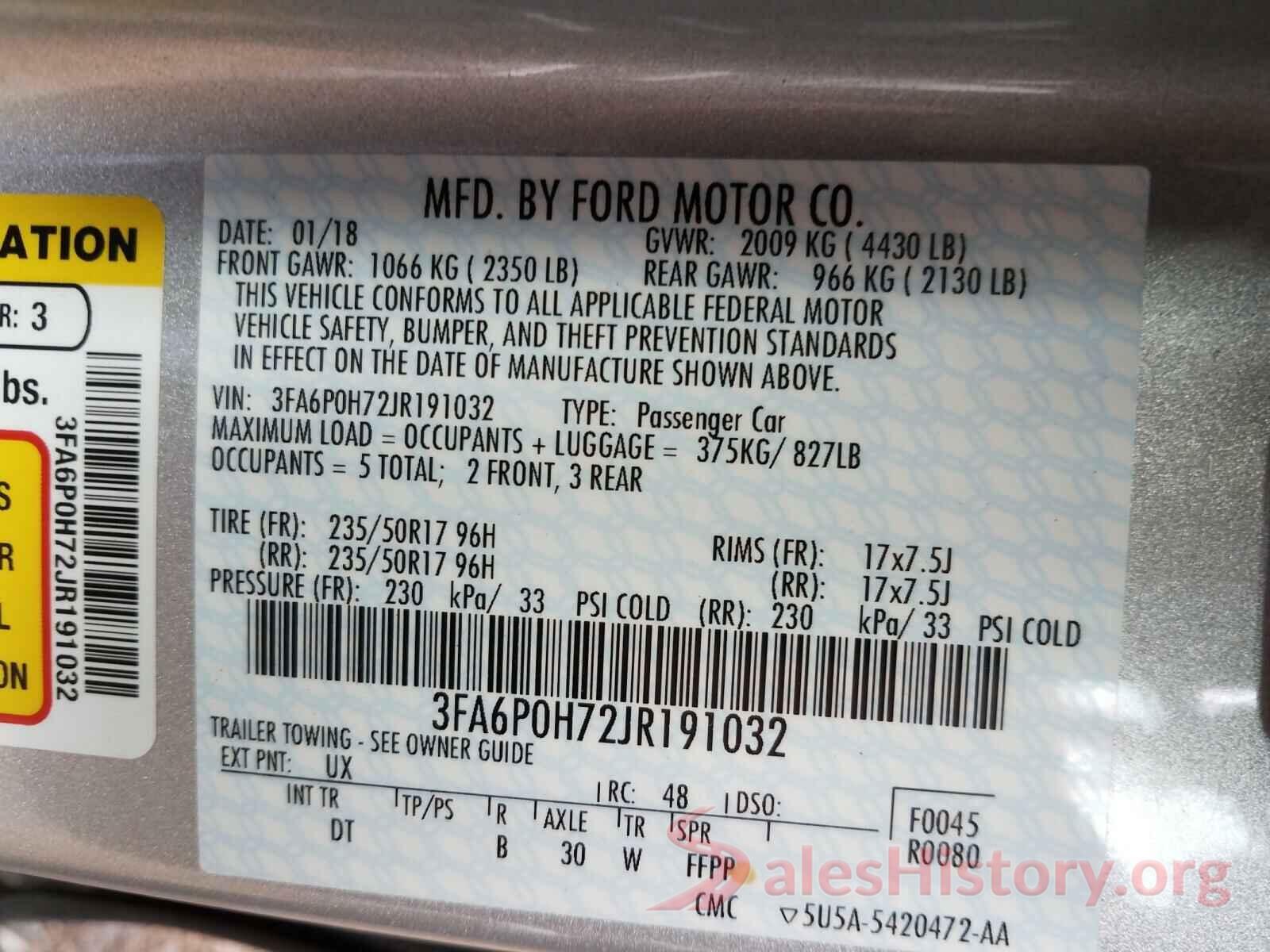 3FA6P0H72JR191032 2018 FORD FUSION