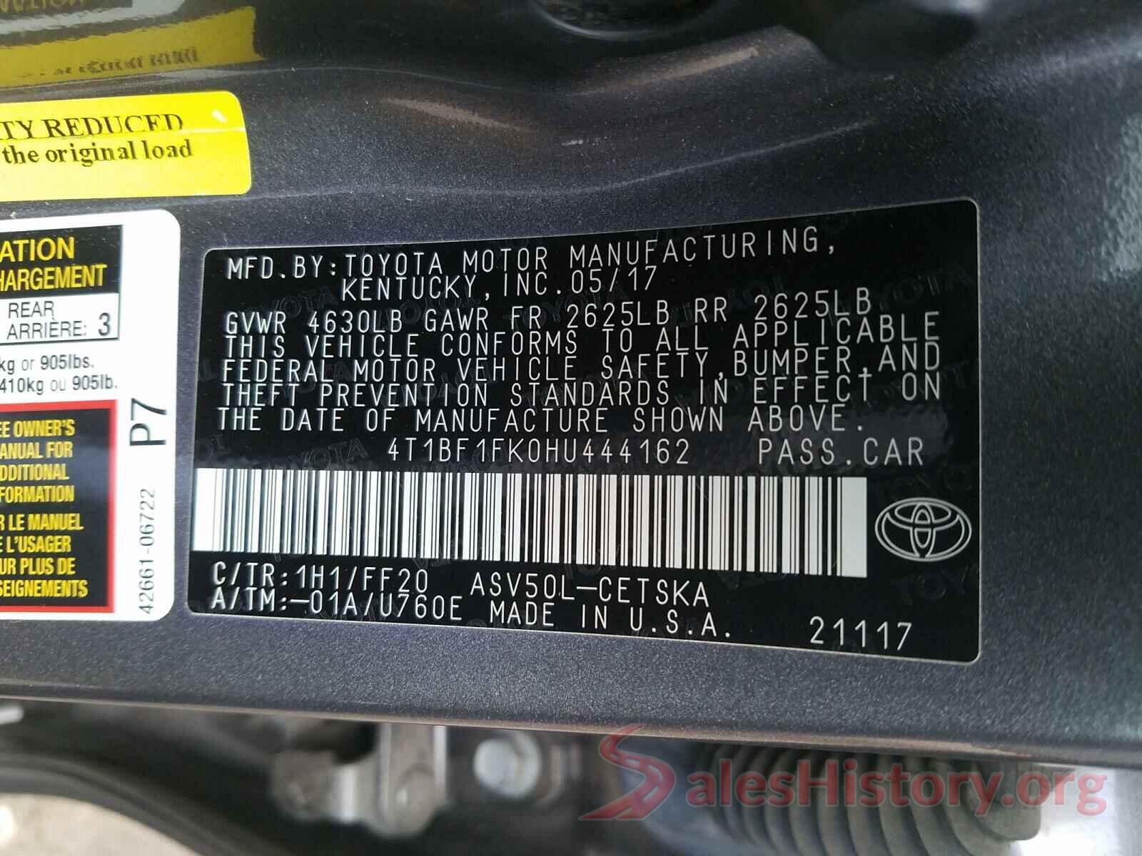 4T1BF1FK0HU444162 2017 TOYOTA CAMRY