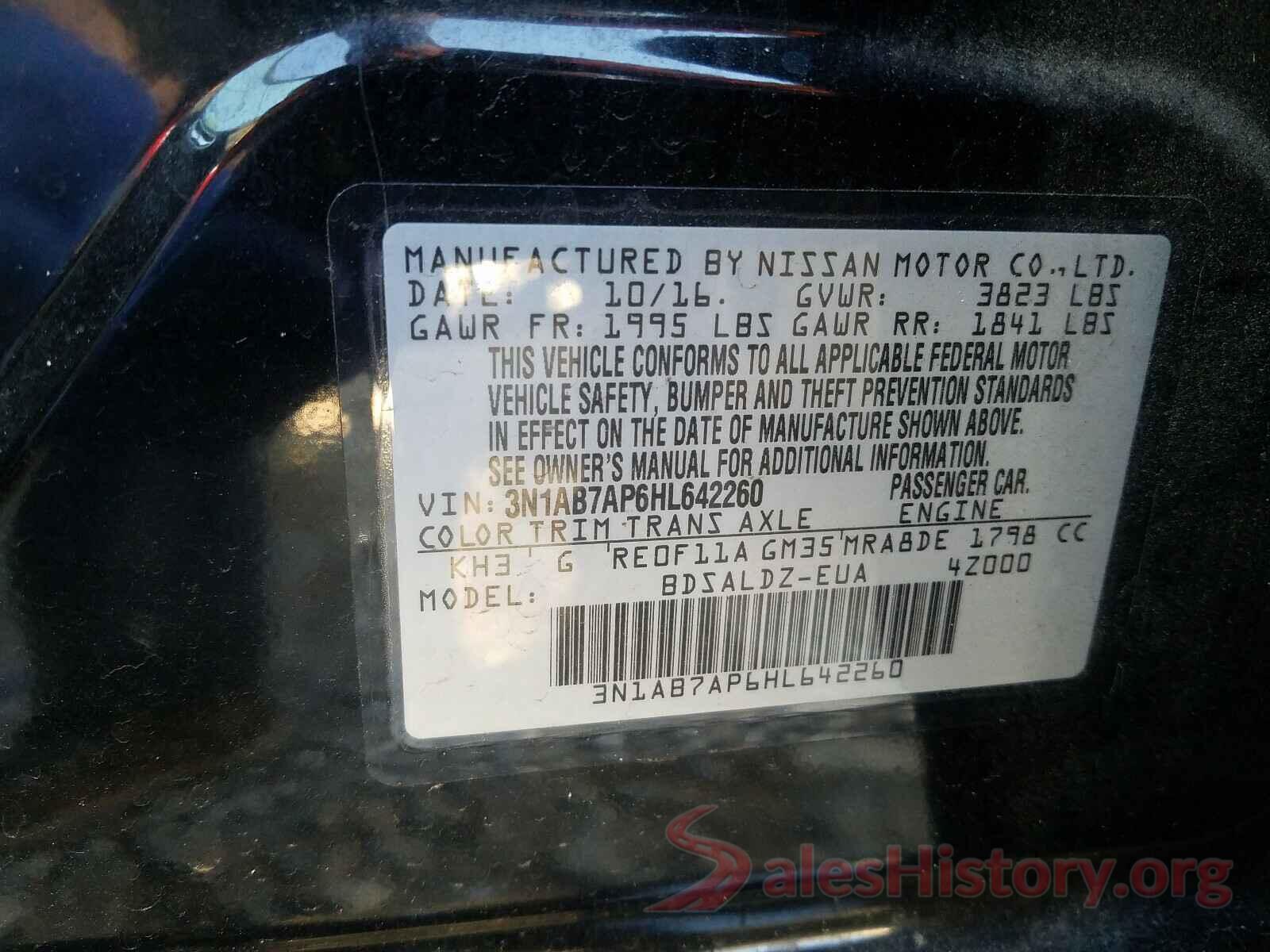 3N1AB7AP6HL642260 2017 NISSAN SENTRA