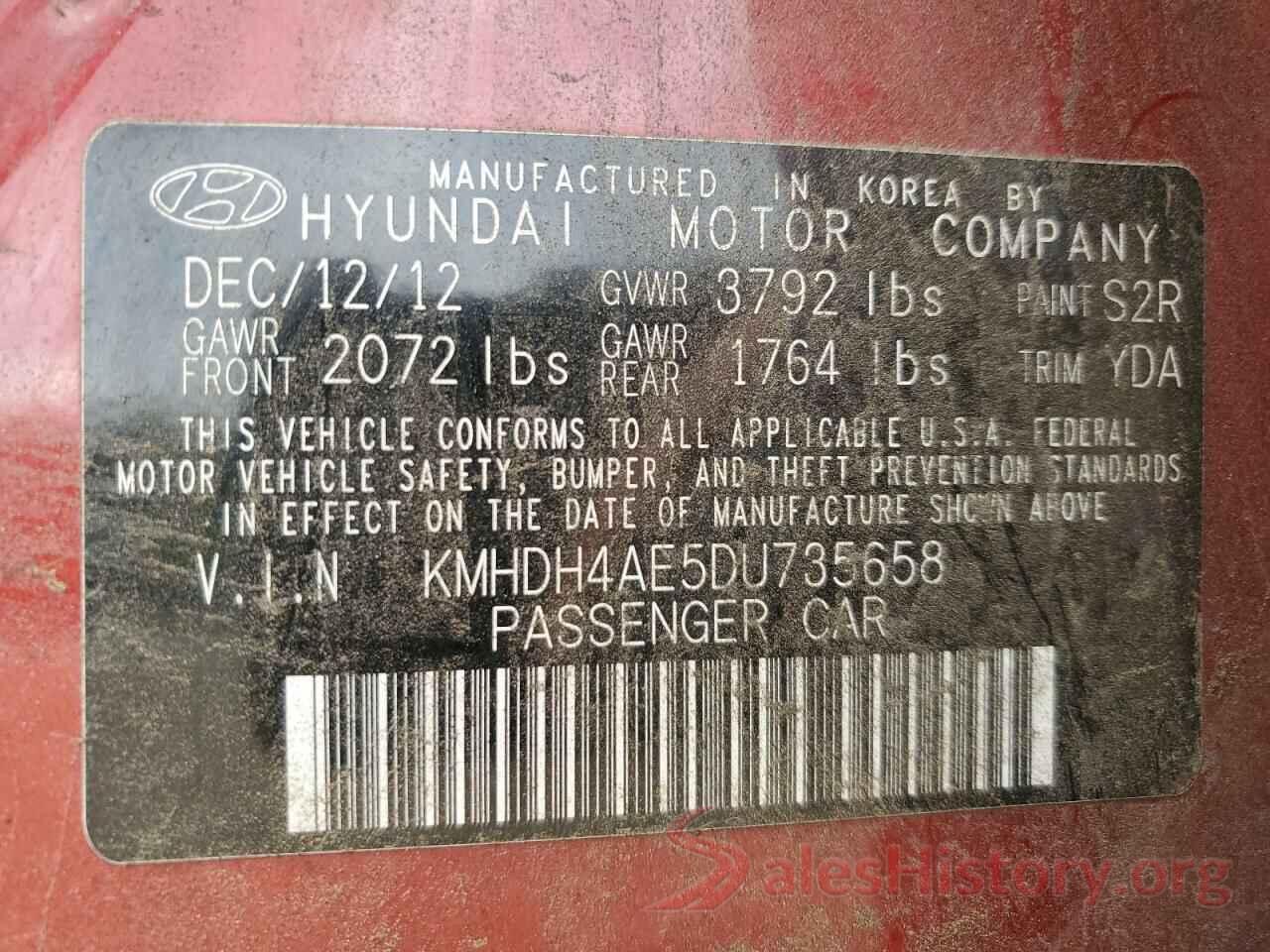 KMHDH4AE5DU735658 2013 HYUNDAI ELANTRA