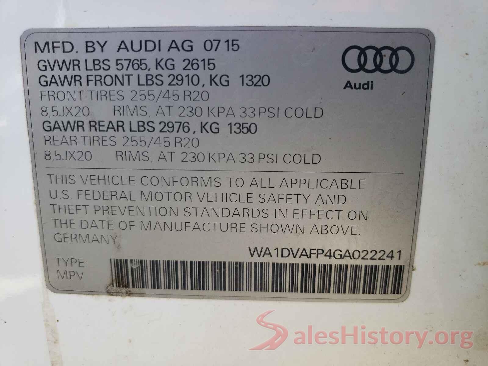 WA1DVAFP4GA022241 2016 AUDI Q5