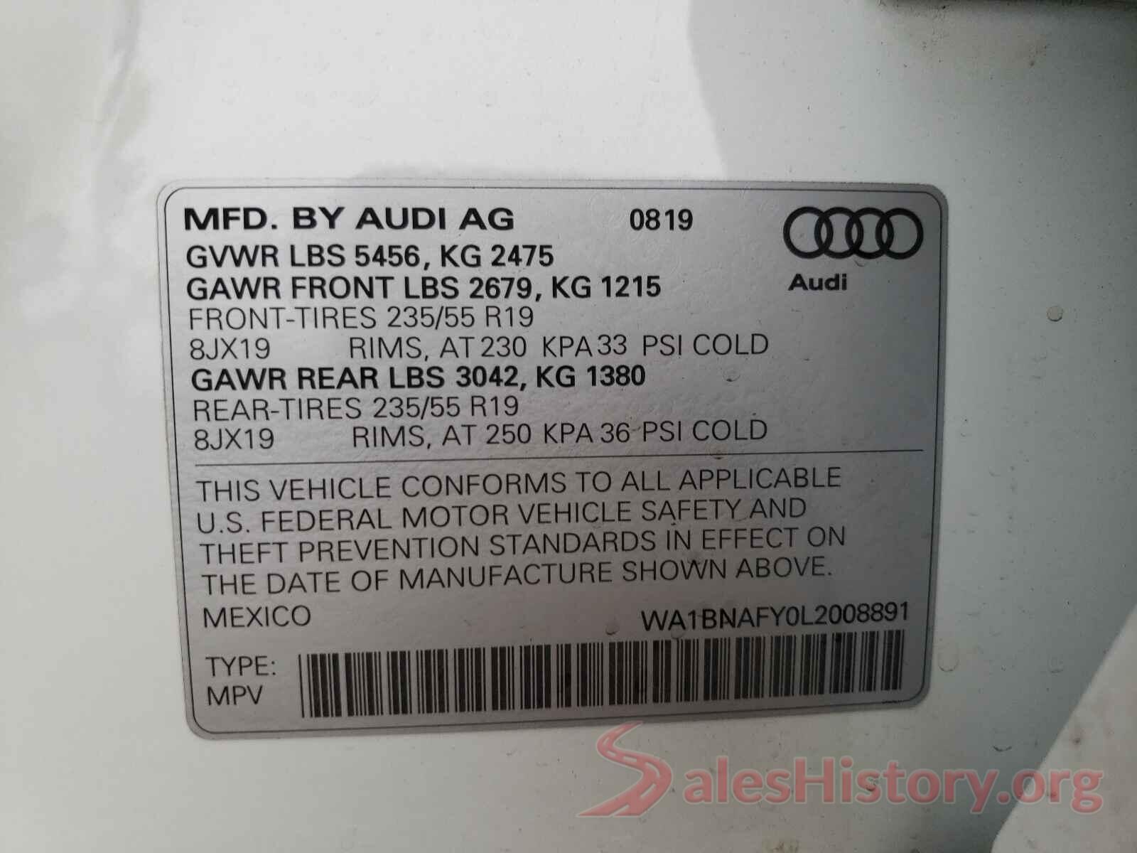 WA1BNAFY0L2008891 2020 AUDI Q5