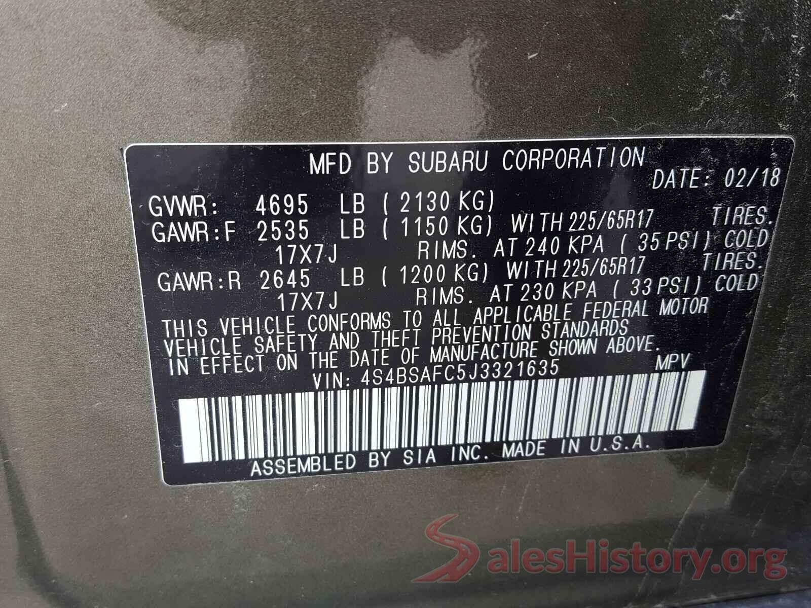 4S4BSAFC5J3321635 2018 SUBARU OUTBACK