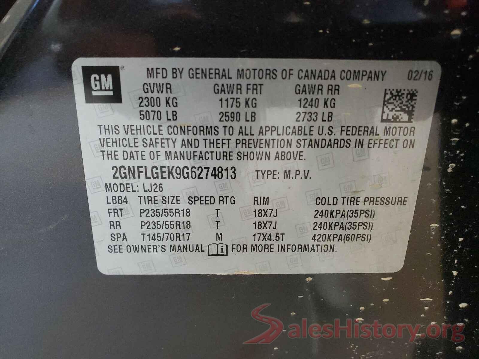 2GNFLGEK9G6274813 2016 CHEVROLET EQUINOX