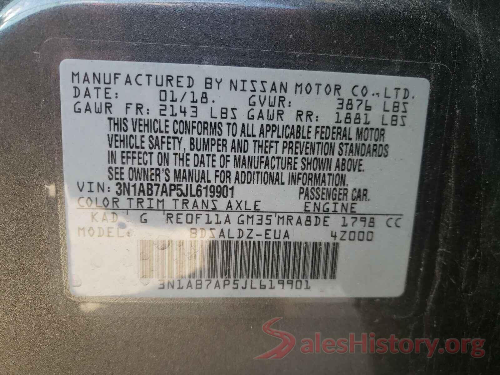 3N1AB7AP5JL619901 2018 NISSAN SENTRA