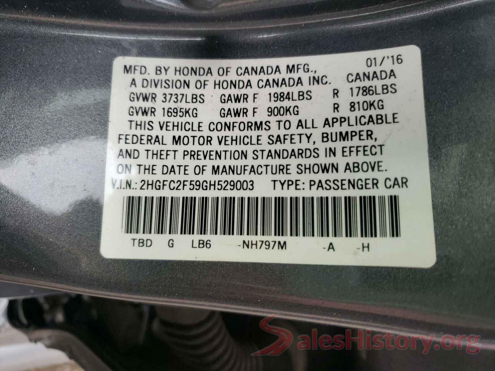 2HGFC2F59GH529003 2016 HONDA CIVIC