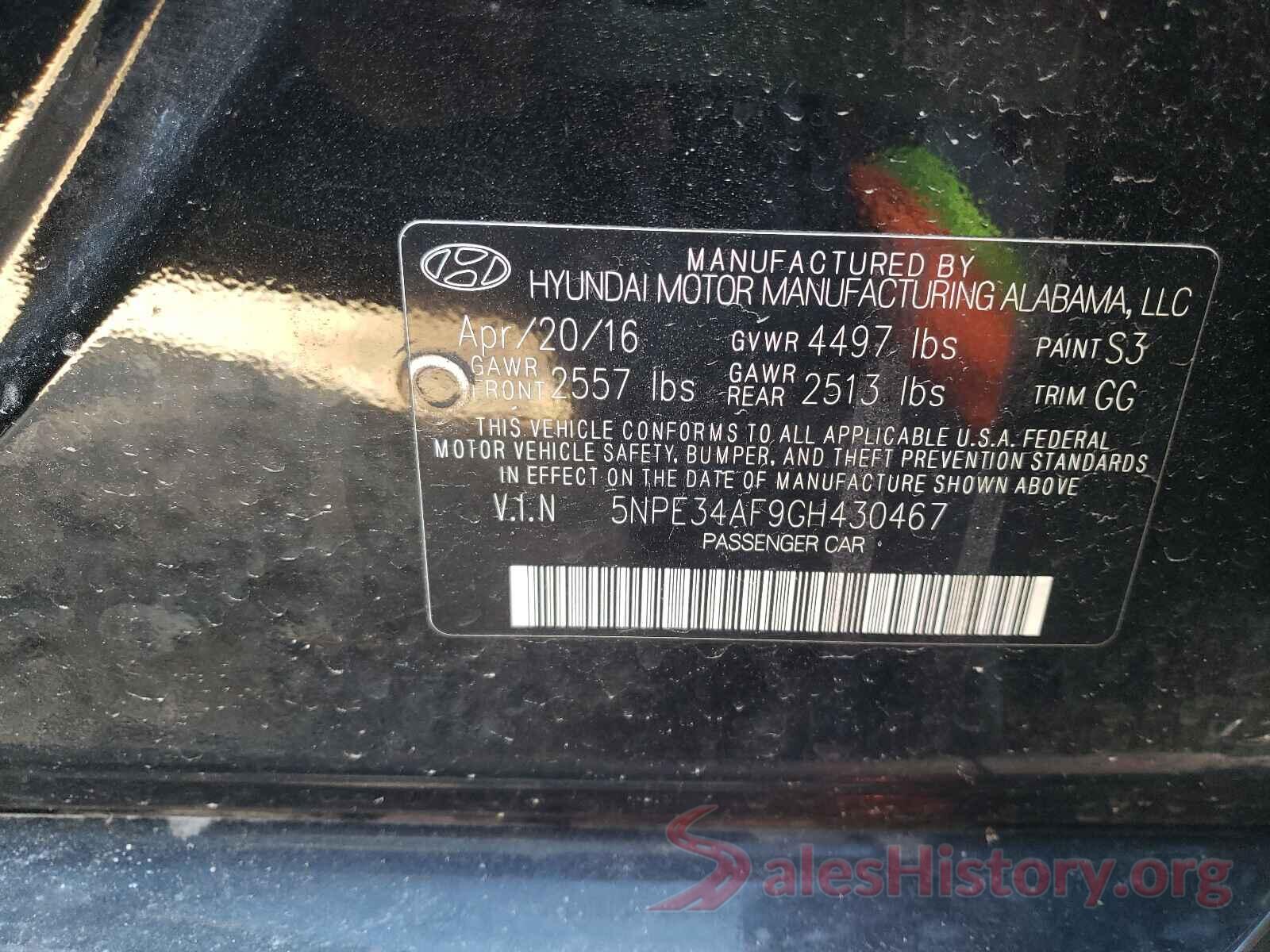 5NPE34AF9GH430467 2016 HYUNDAI SONATA