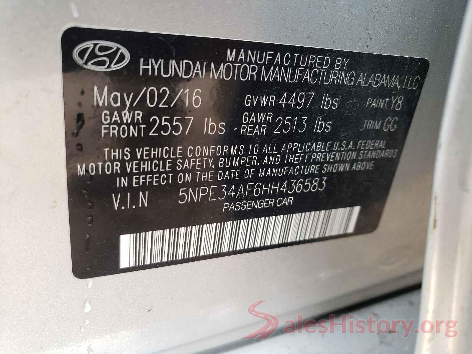 5NPE34AF6HH436583 2017 HYUNDAI SONATA