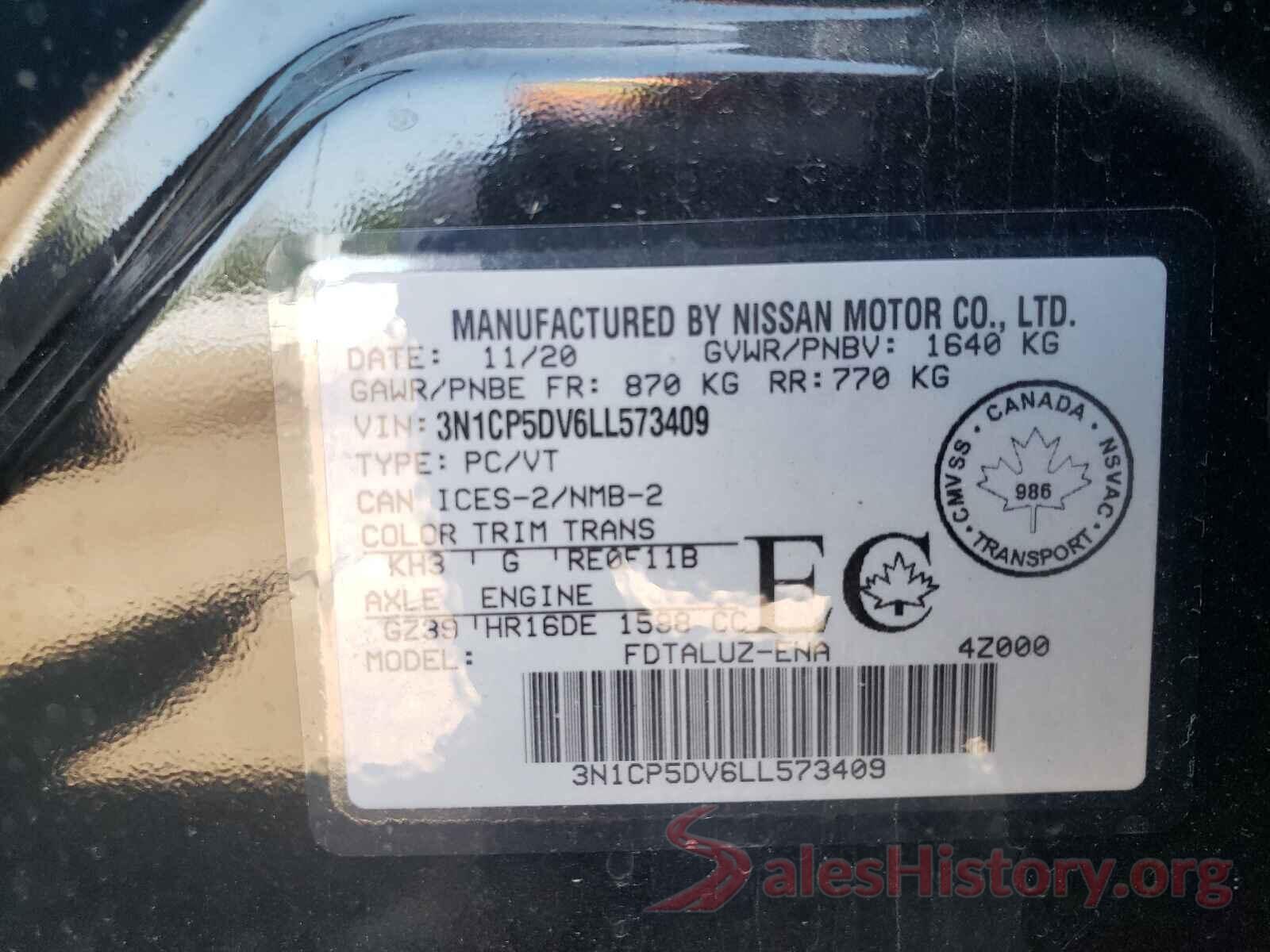 3N1CP5DV6LL573409 2020 NISSAN KICKS