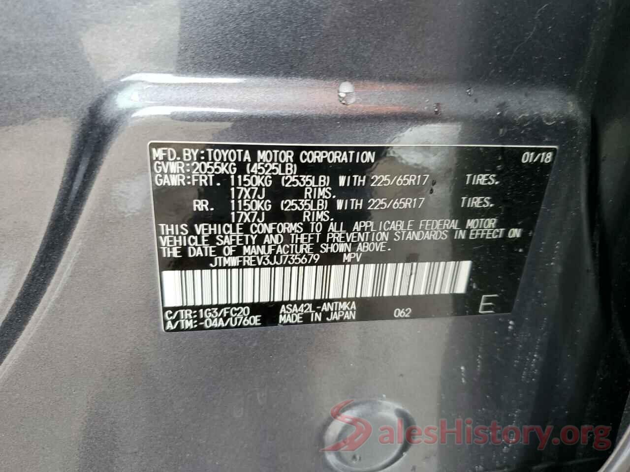 JTMWFREV3JJ735679 2018 TOYOTA RAV4