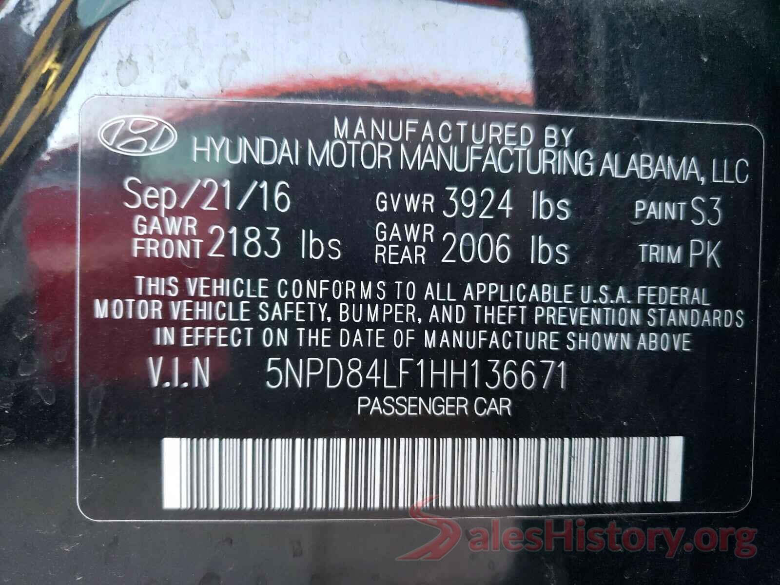 5NPD84LF1HH136671 2017 HYUNDAI ELANTRA