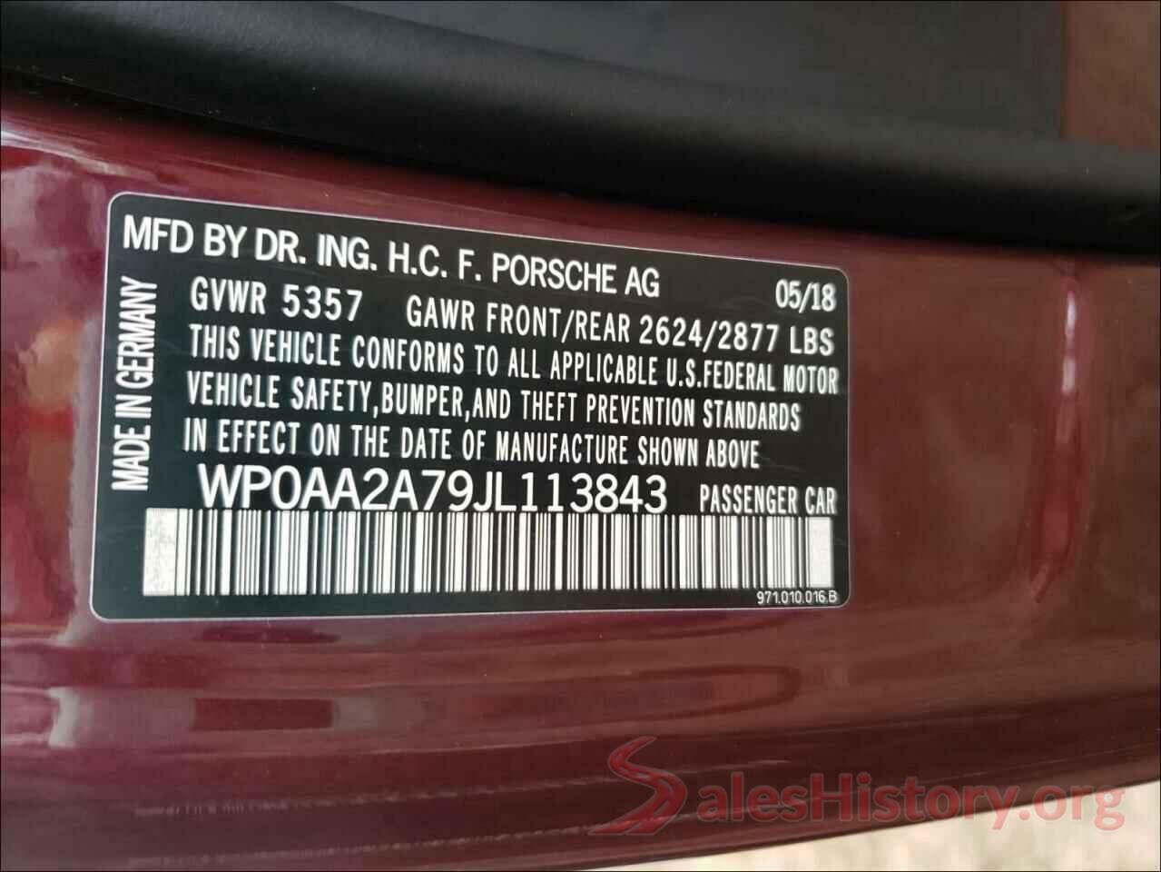 WP0AA2A79JL113843 2018 PORSCHE PANAMERA