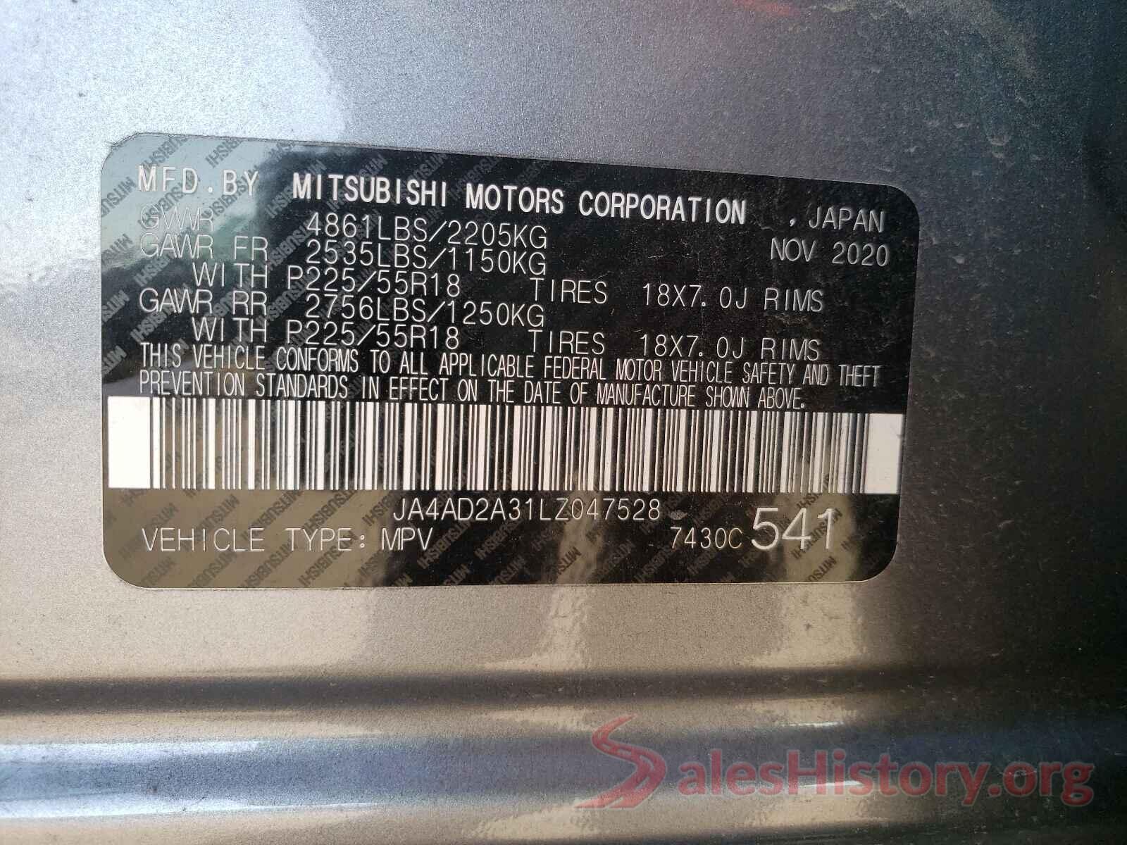 JA4AD2A31LZ047528 2020 MITSUBISHI OUTLANDER