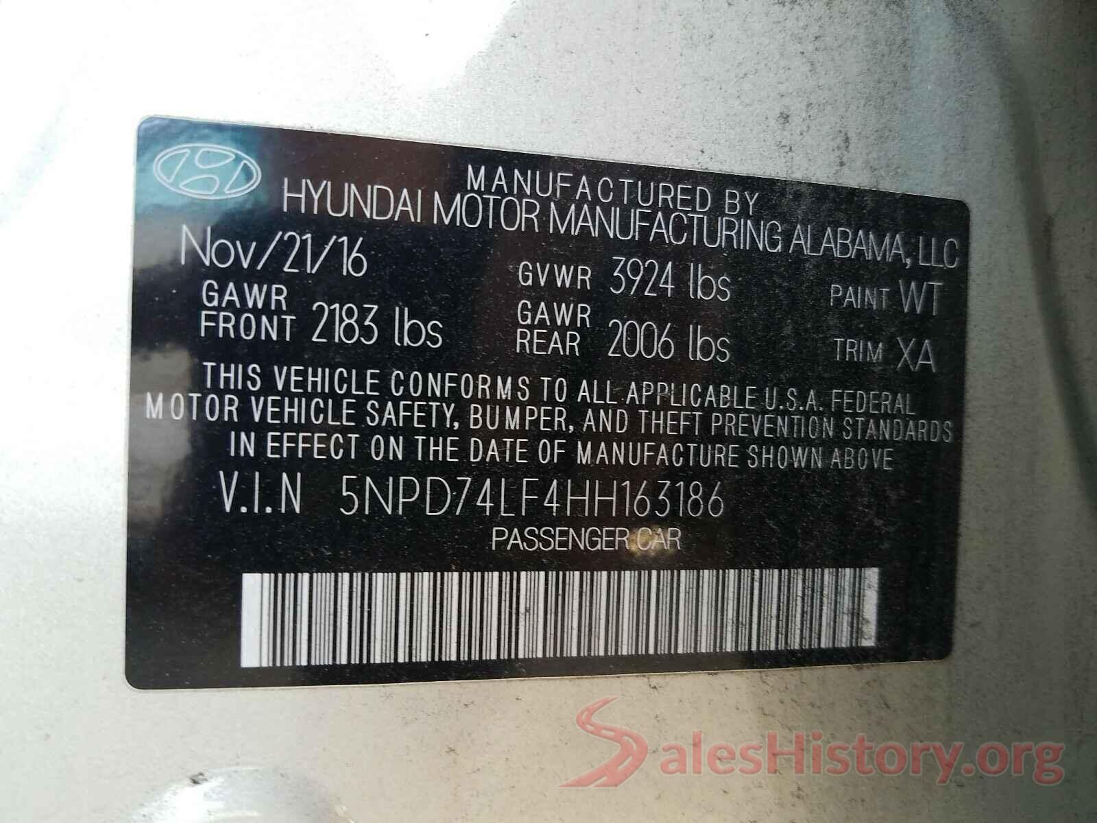 5NPD74LF4HH163186 2017 HYUNDAI ELANTRA