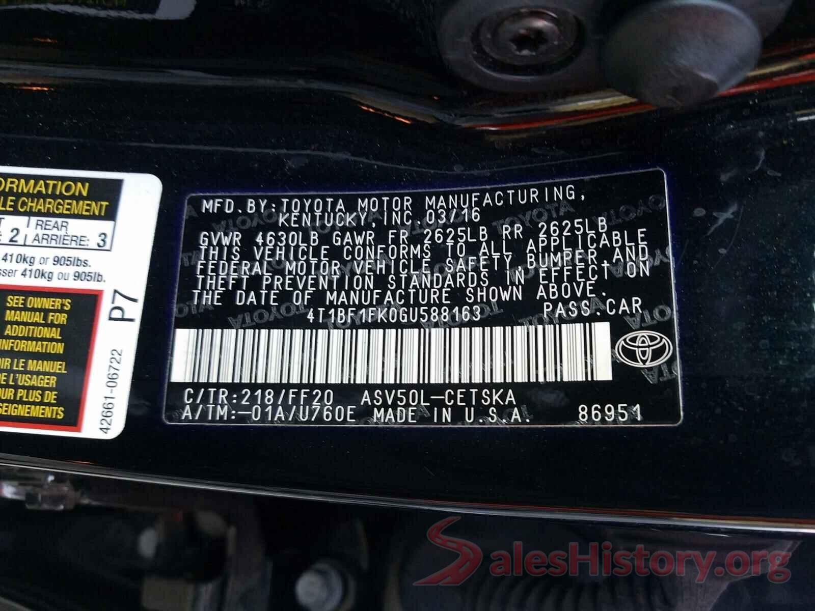 4T1BF1FK0GU588163 2016 TOYOTA CAMRY