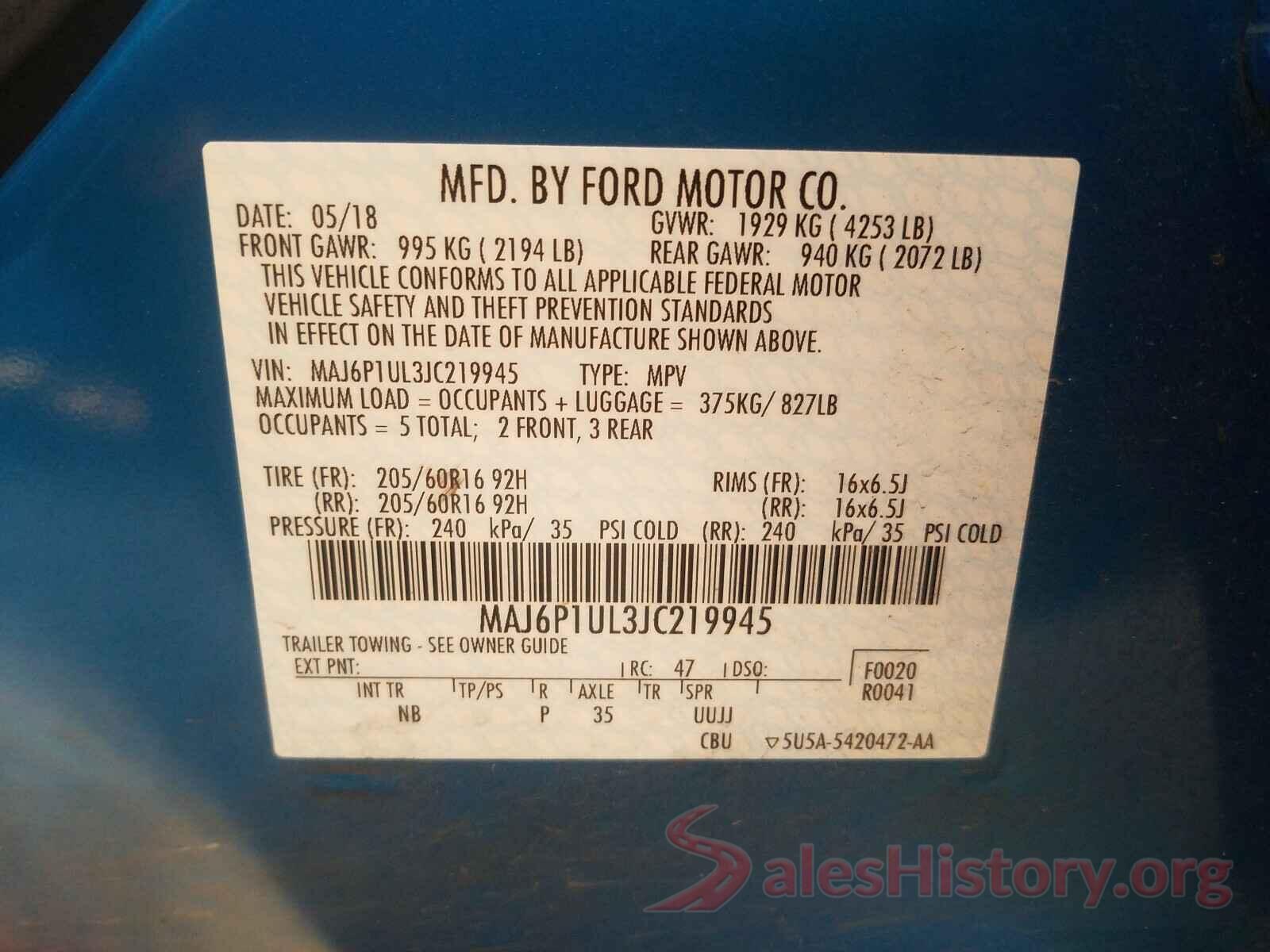 MAJ6P1UL3JC219945 2018 FORD ALL OTHER