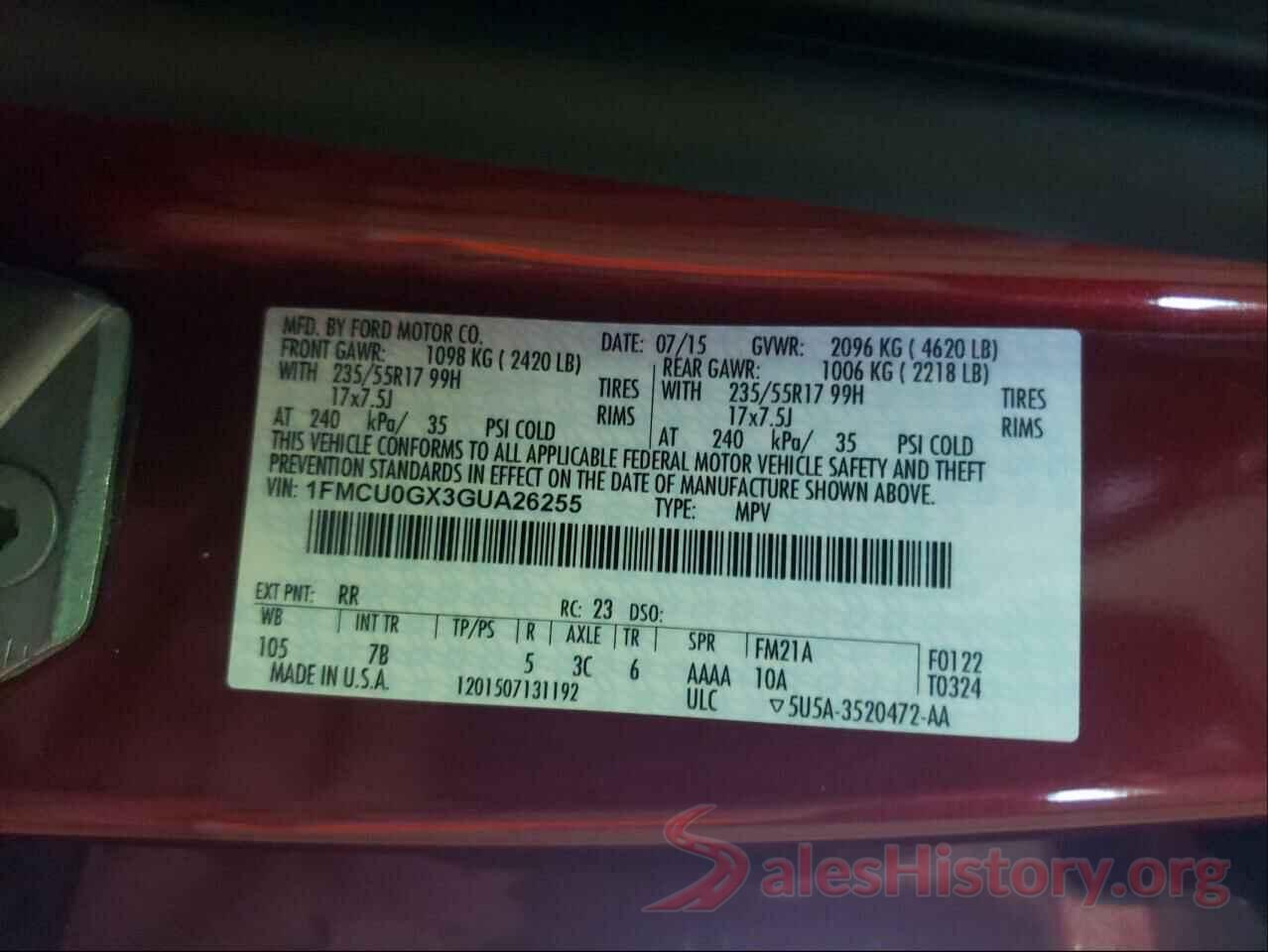 1FMCU0GX3GUA26255 2016 FORD ESCAPE