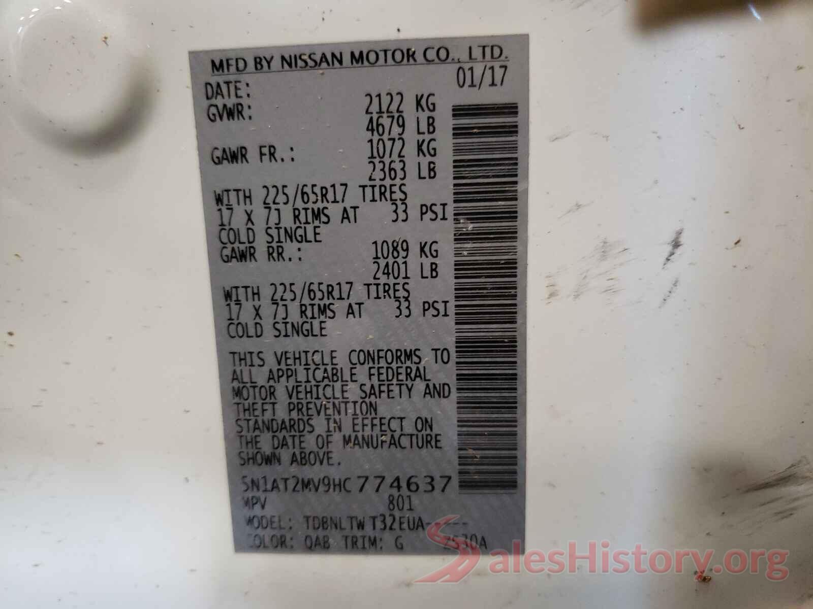 5N1AT2MV9HC774637 2017 NISSAN ROGUE