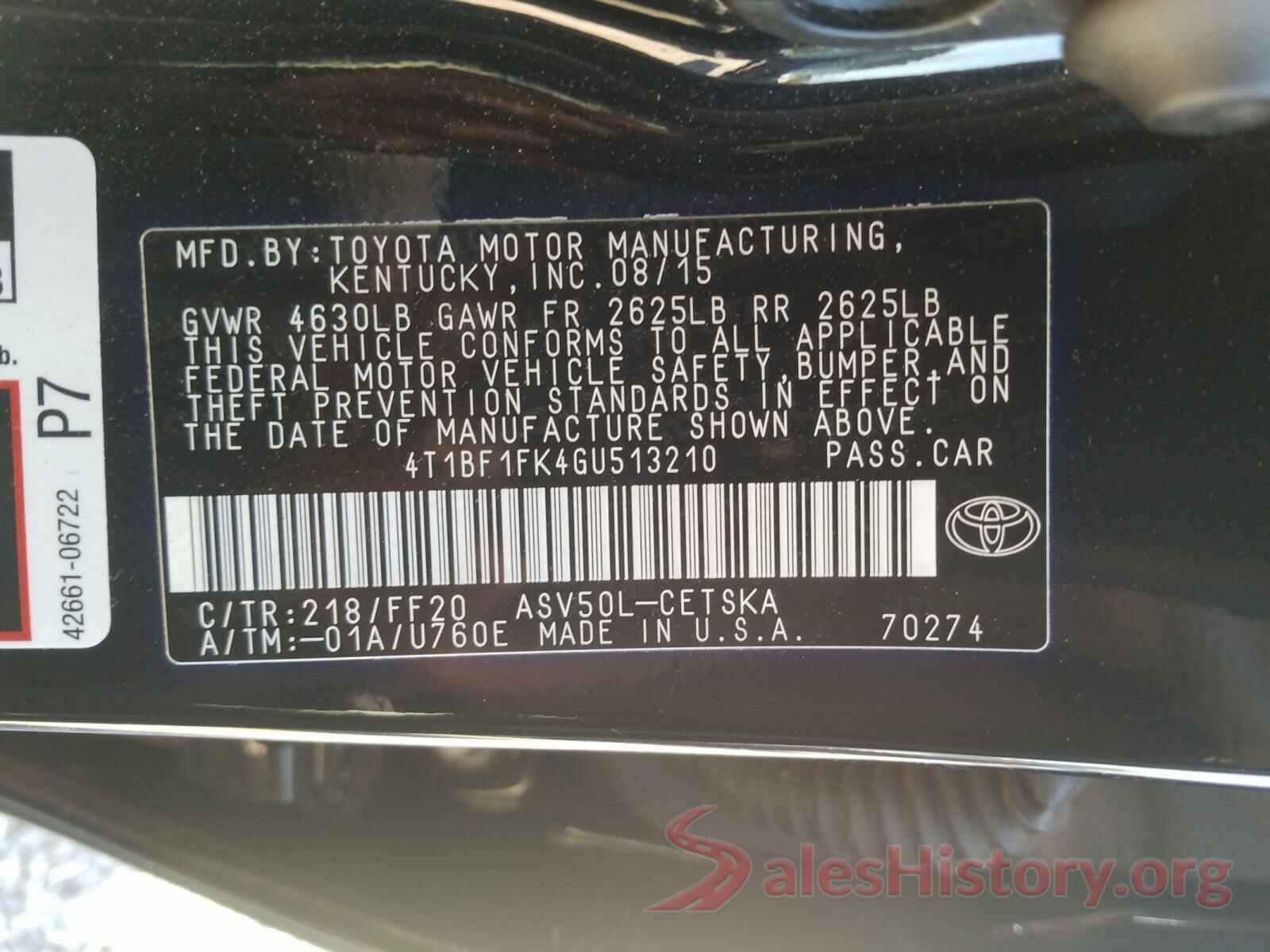 4T1BF1FK4GU513210 2016 TOYOTA CAMRY