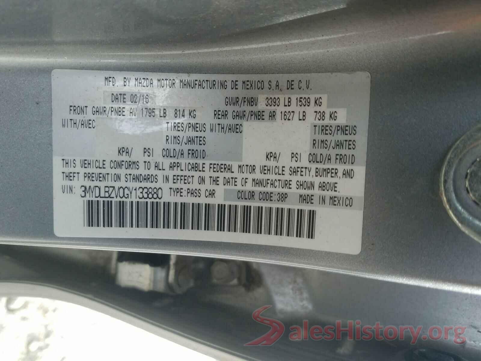 3MYDLBZV0GY133880 2016 TOYOTA SCION