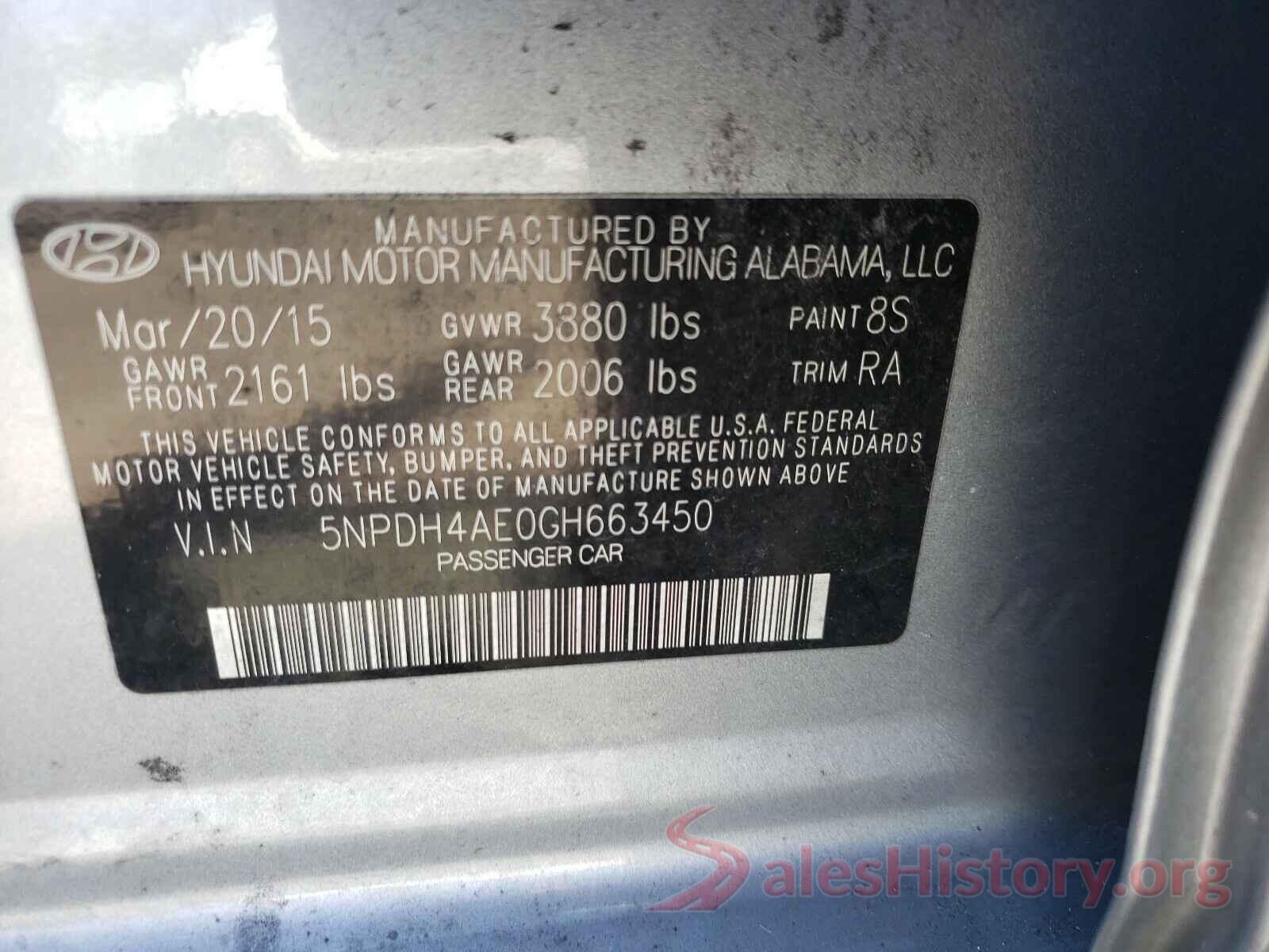 5NPDH4AE0GH663450 2016 HYUNDAI ELANTRA