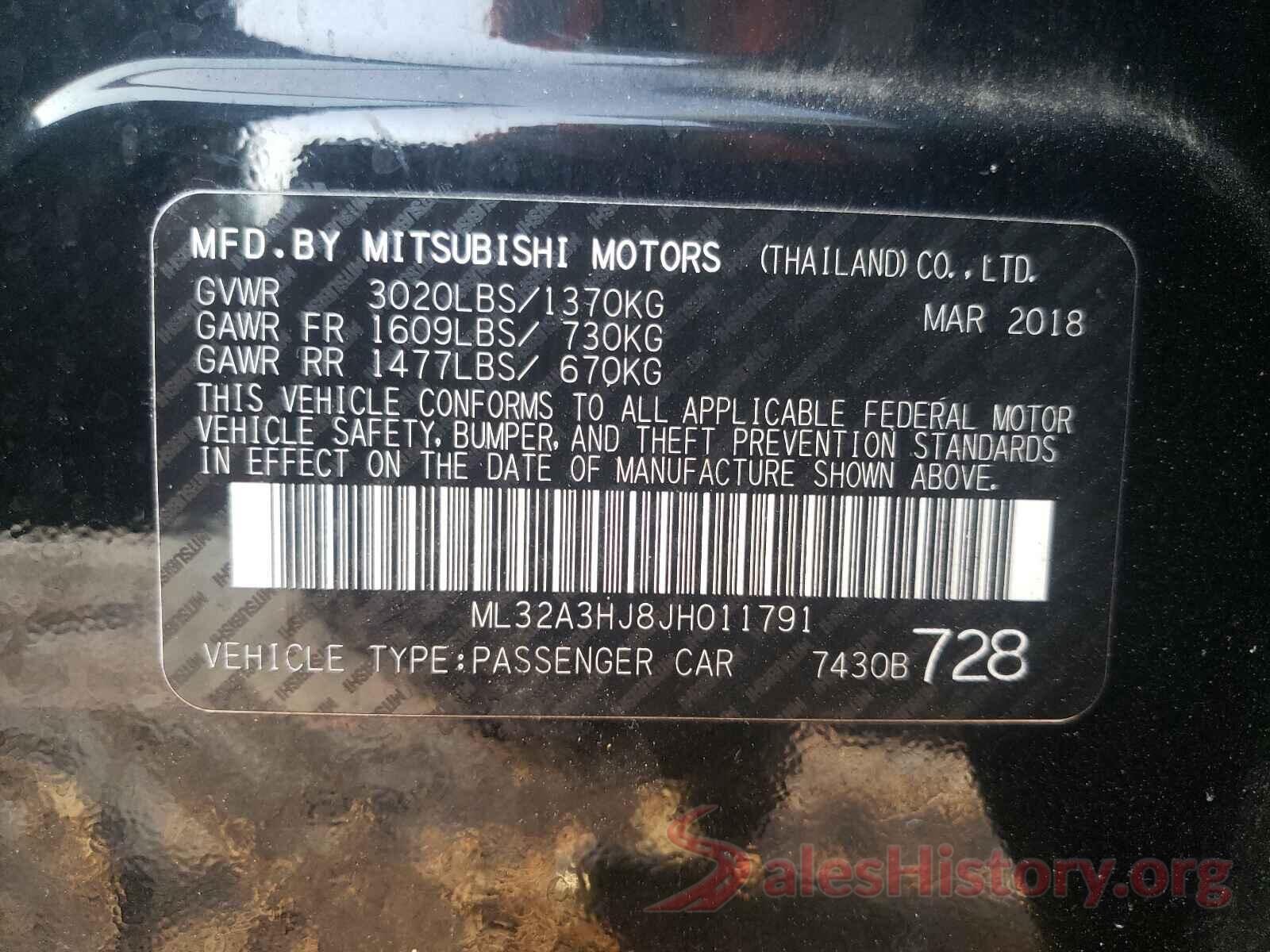 ML32A3HJ8JH011791 2018 MITSUBISHI MIRAGE