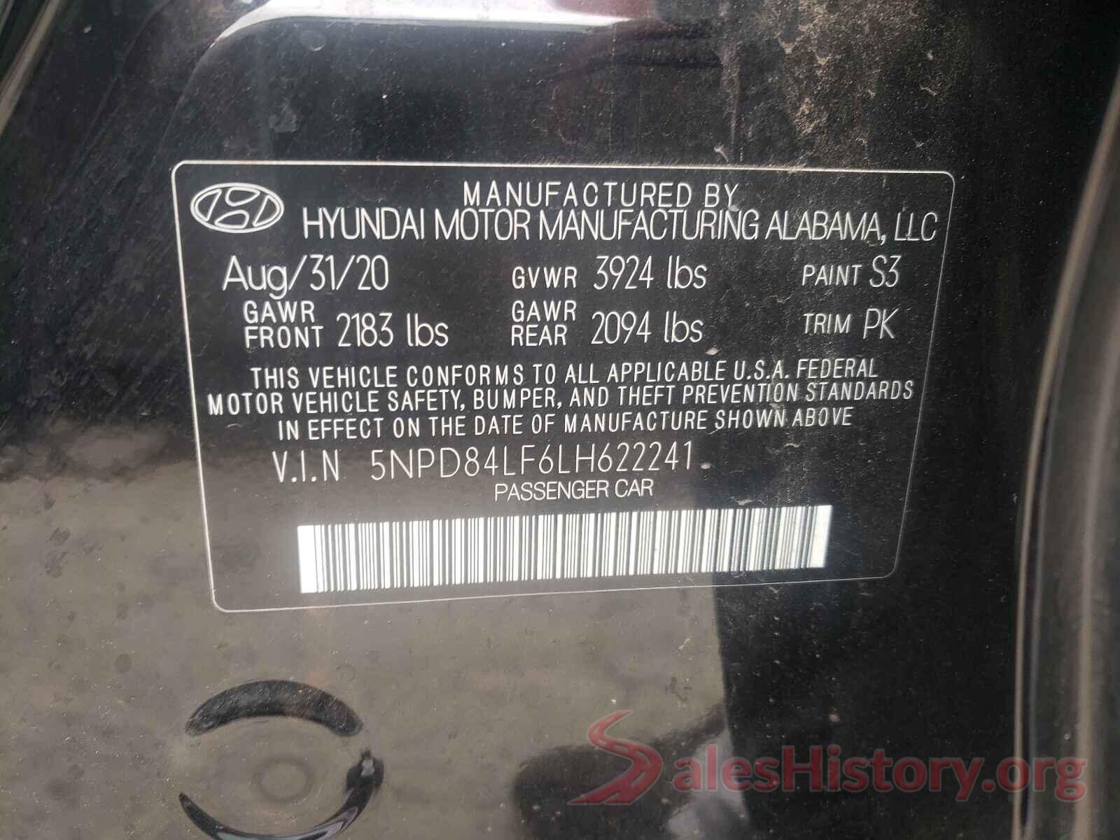 5NPD84LF6LH622241 2020 HYUNDAI ELANTRA