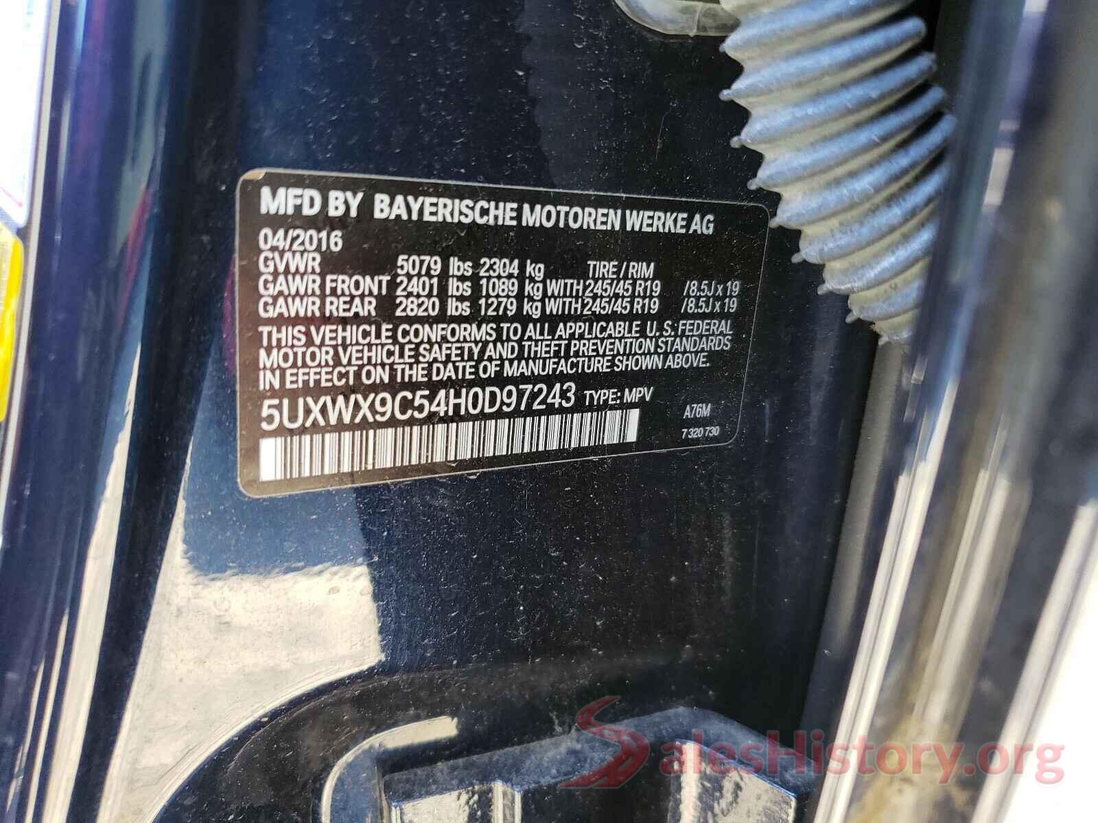 5UXWX9C54H0D97243 2017 BMW X3