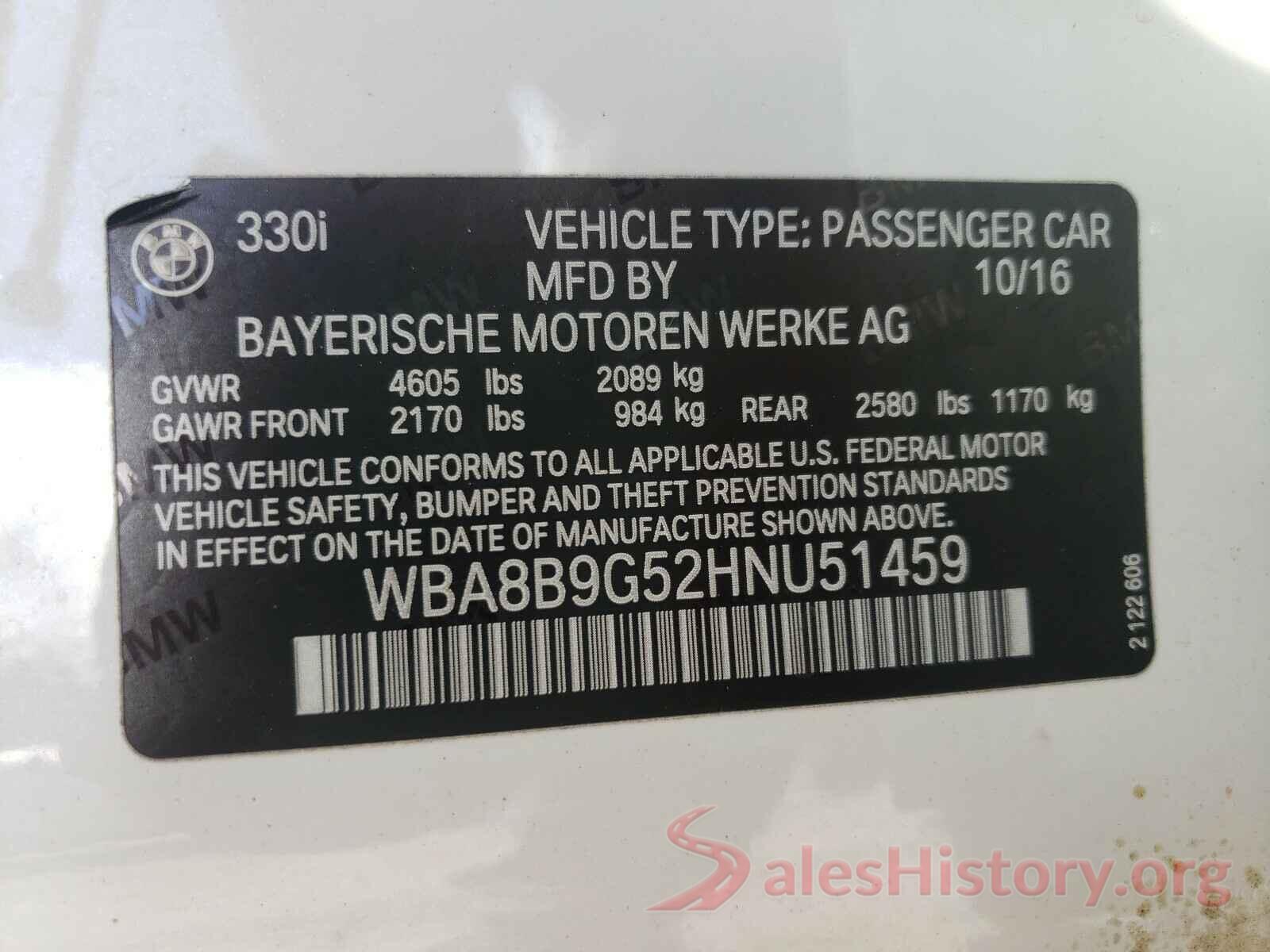 WBA8B9G52HNU51459 2017 BMW 3 SERIES