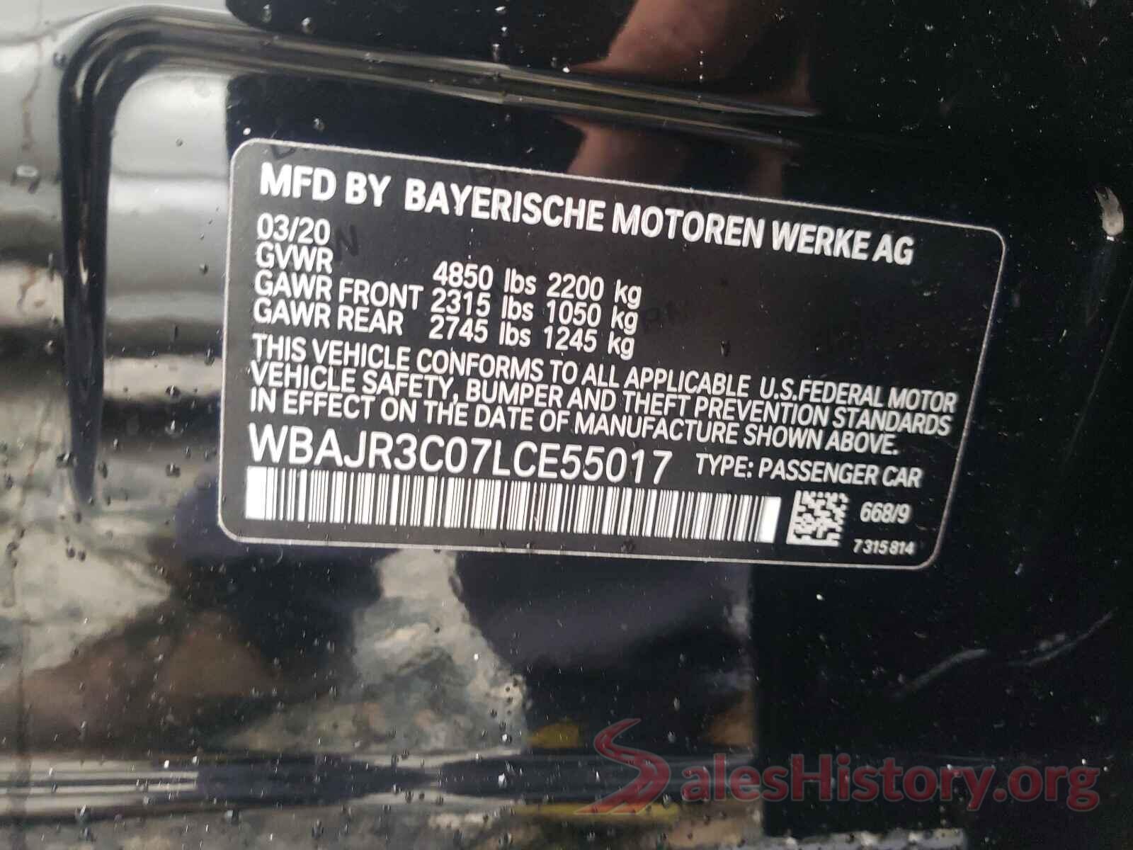 WBAJR3C07LCE55017 2020 BMW 5 SERIES