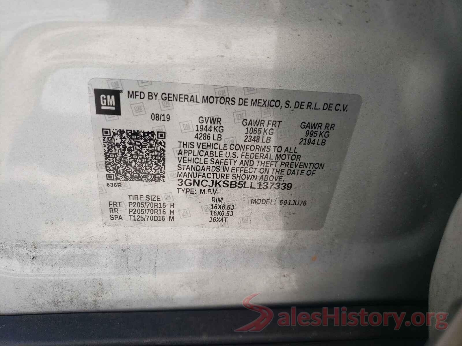 3GNCJKSB5LL137339 2020 CHEVROLET TRAX