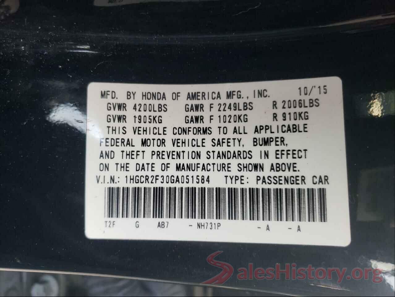 1HGCR2F30GA051584 2016 HONDA ACCORD