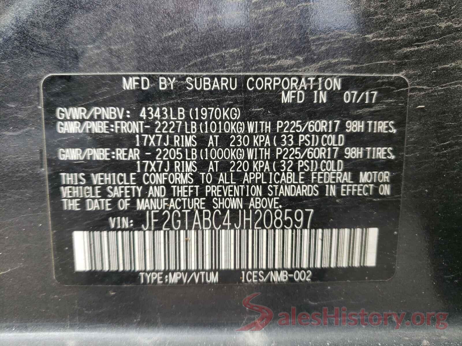 JF2GTABC4JH208597 2018 SUBARU ALL OTHER