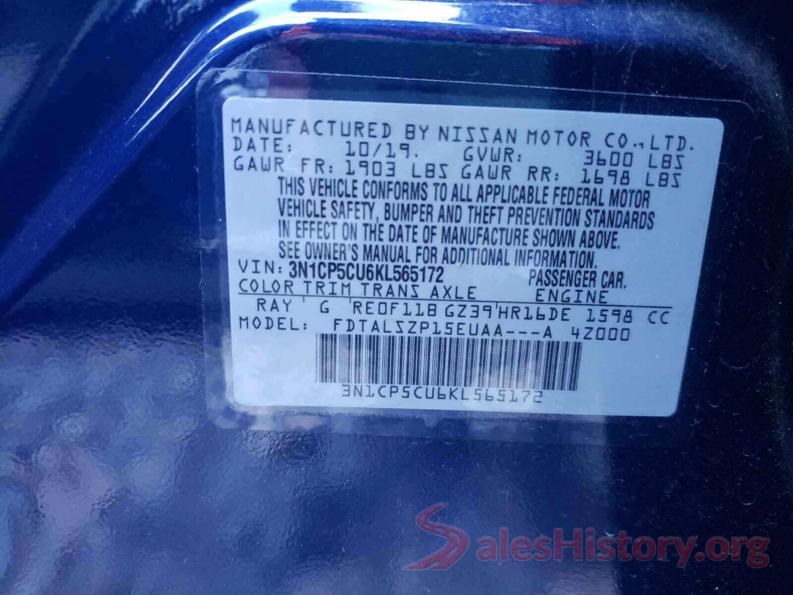 3N1CP5CU6KL565172 2019 NISSAN KICKS