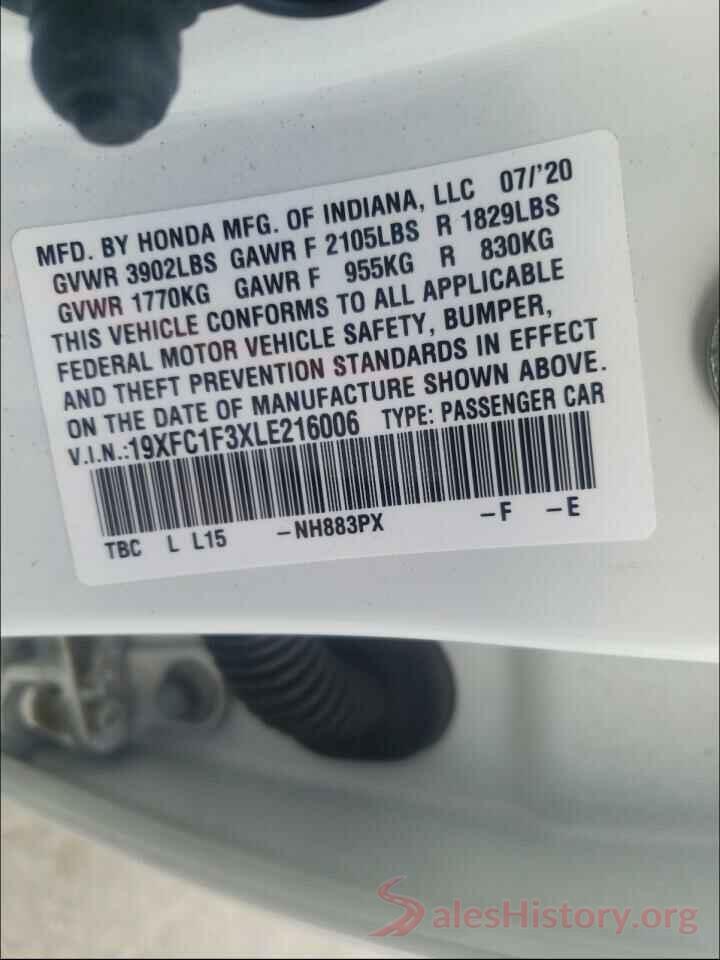 19XFC1F3XLE216006 2020 HONDA CIVIC