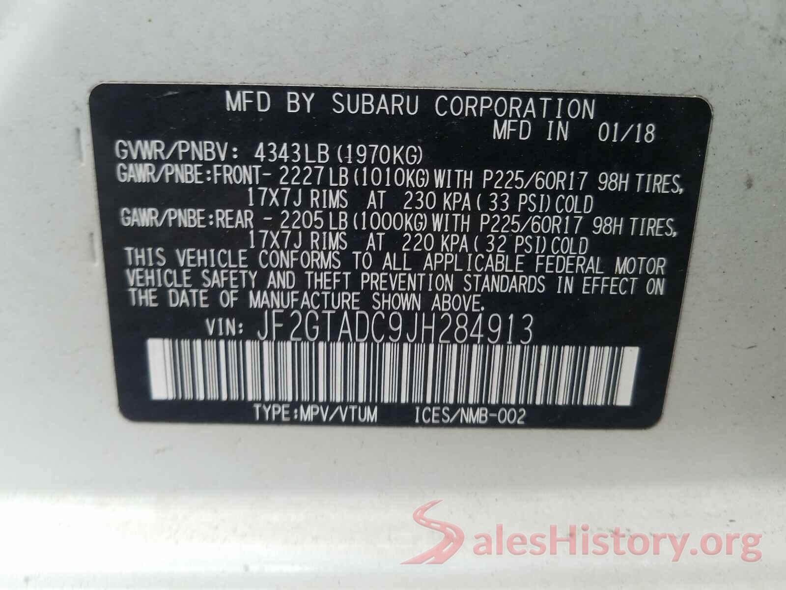 JF2GTADC9JH284913 2018 SUBARU CROSSTREK