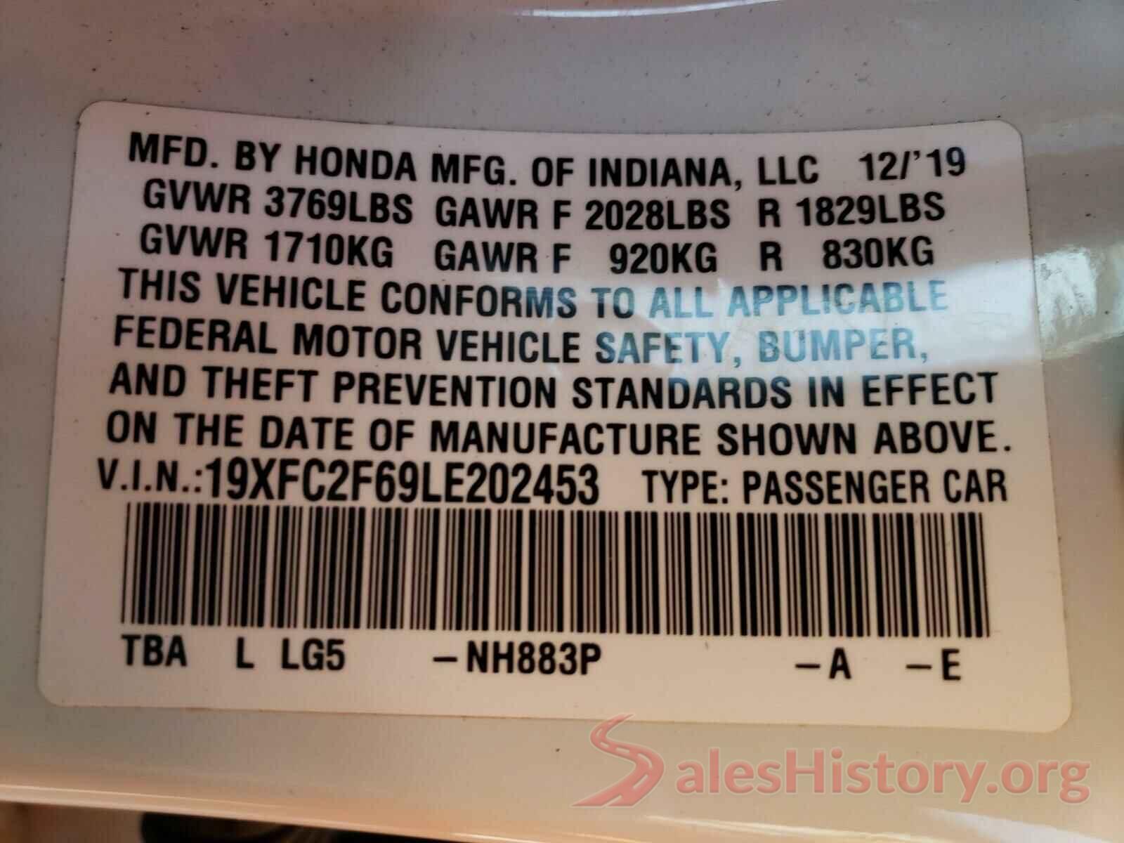 19XFC2F69LE202453 2020 HONDA CIVIC