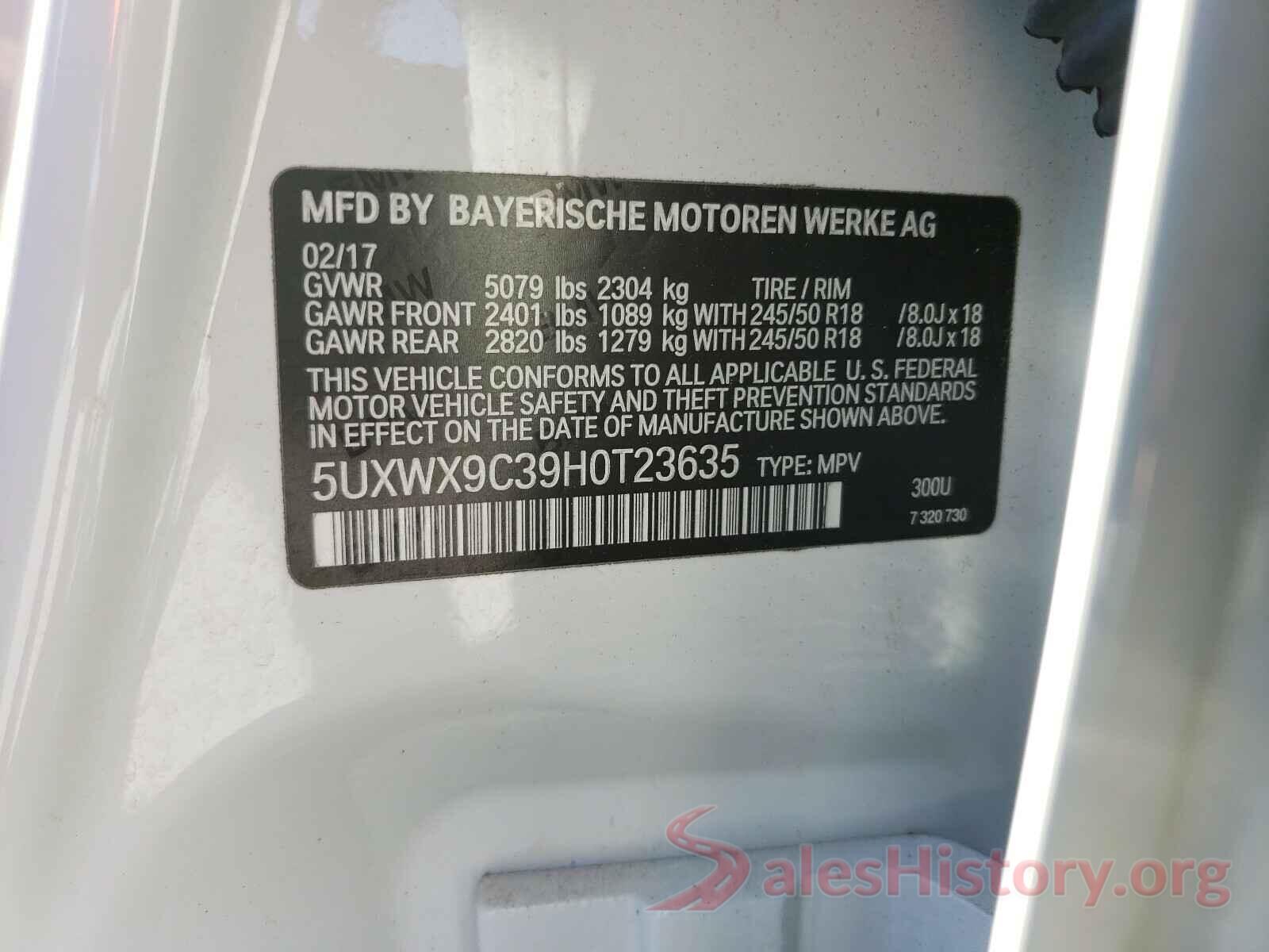 5UXWX9C39H0T23635 2017 BMW X3