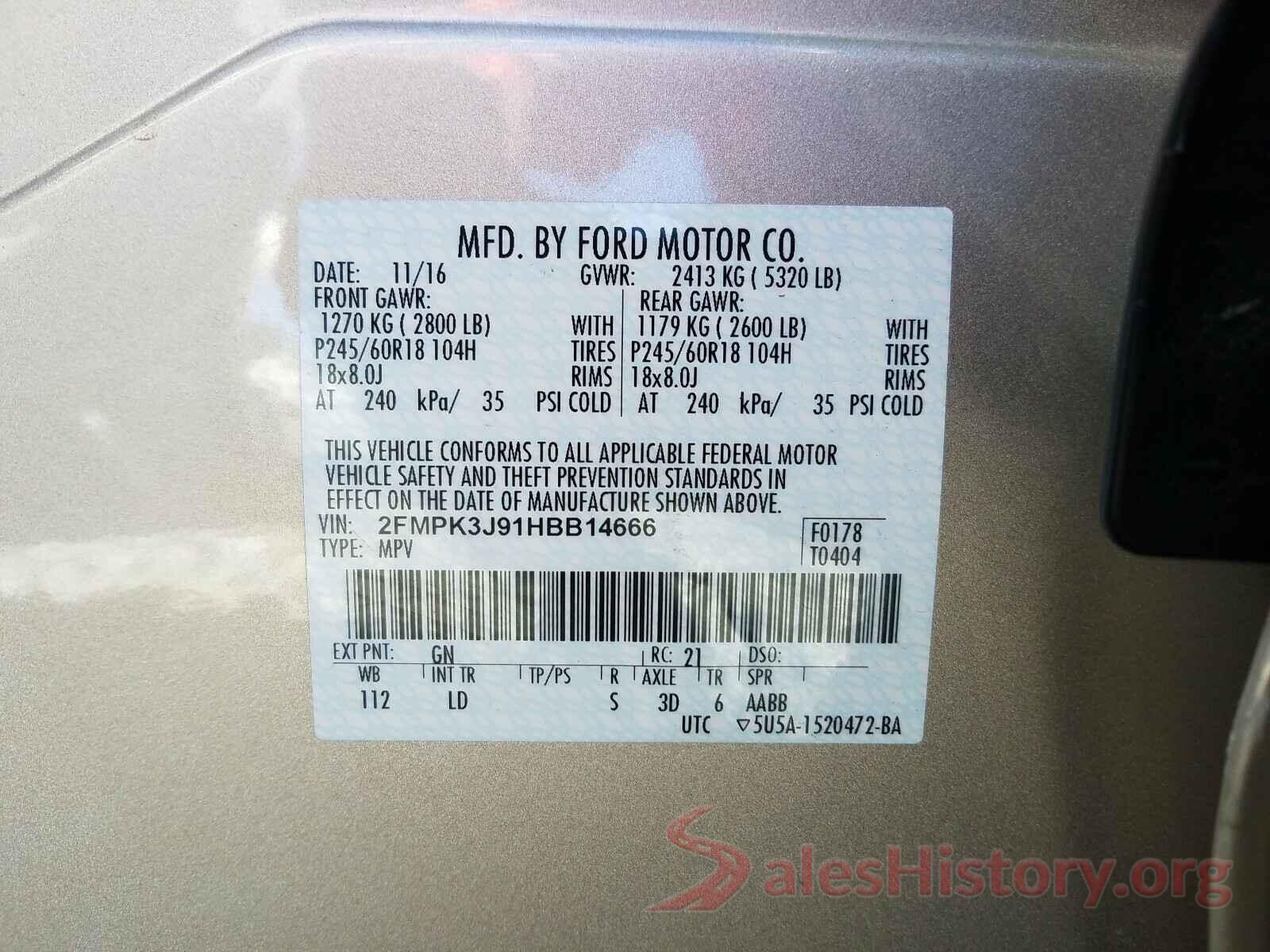 2FMPK3J91HBB14666 2017 FORD EDGE