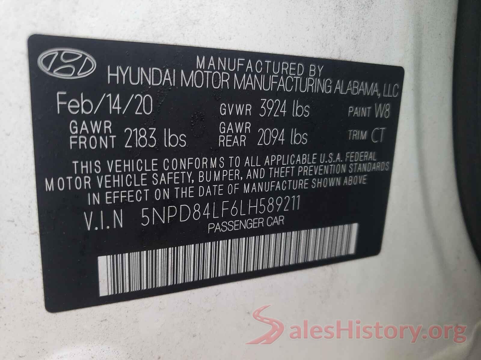 5NPD84LF6LH589211 2020 HYUNDAI ELANTRA