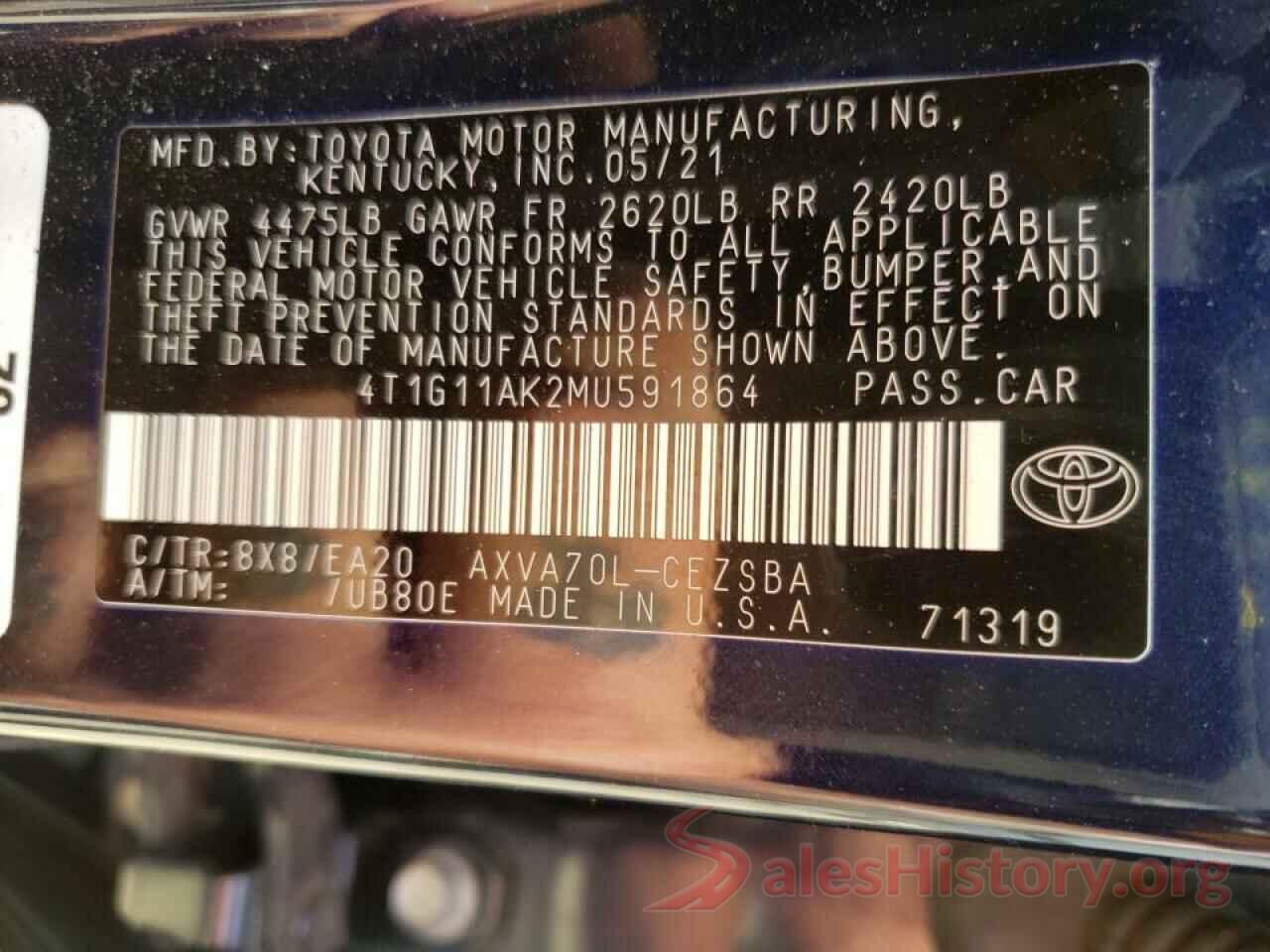 4T1G11AK2MU591864 2021 TOYOTA CAMRY