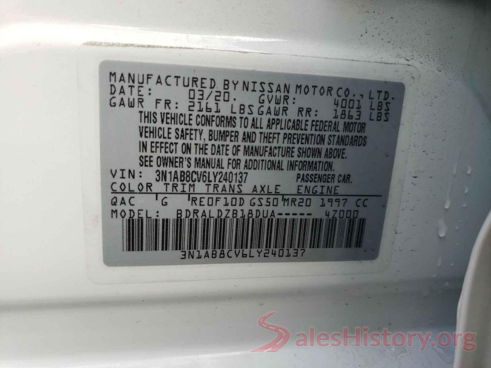 3N1AB8CV6LY240137 2020 NISSAN SENTRA