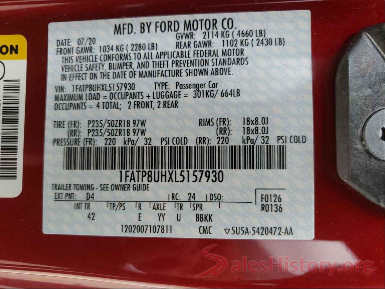 1FATP8UHXL5157930 2020 FORD MUSTANG