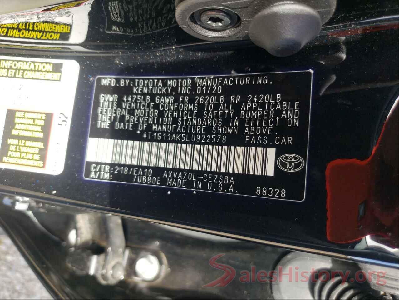 4T1G11AK5LU922578 2020 TOYOTA CAMRY