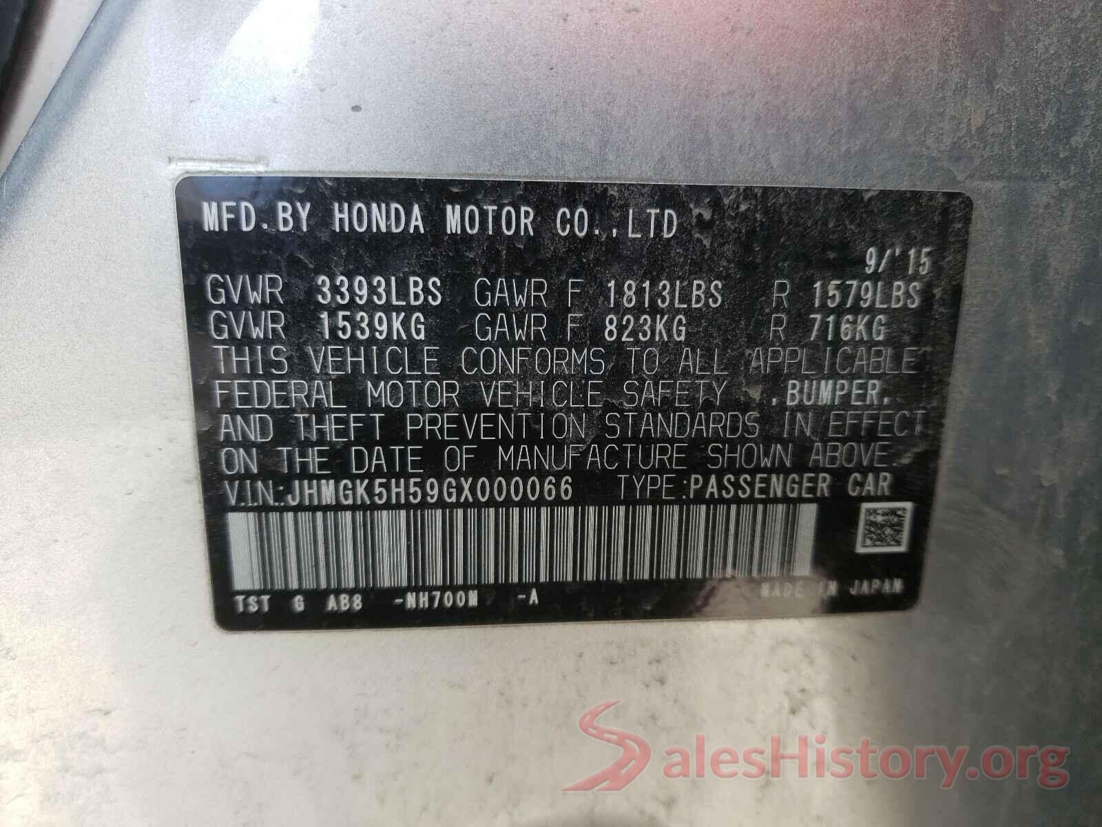 JHMGK5H59GX000066 2016 HONDA FIT